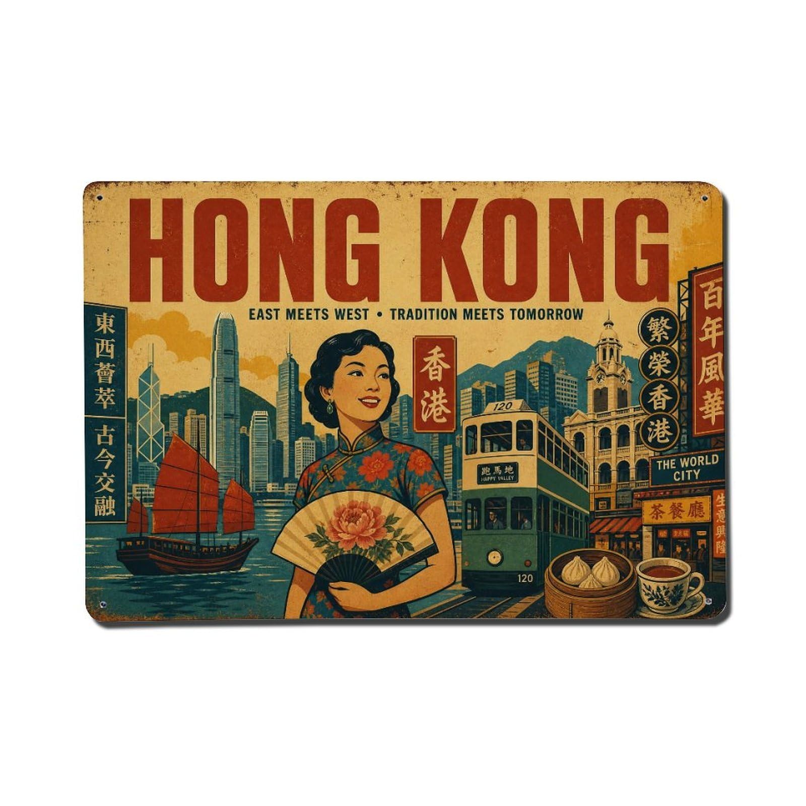 Metal Tin Sign Vintage Travel Hong Kong Culture