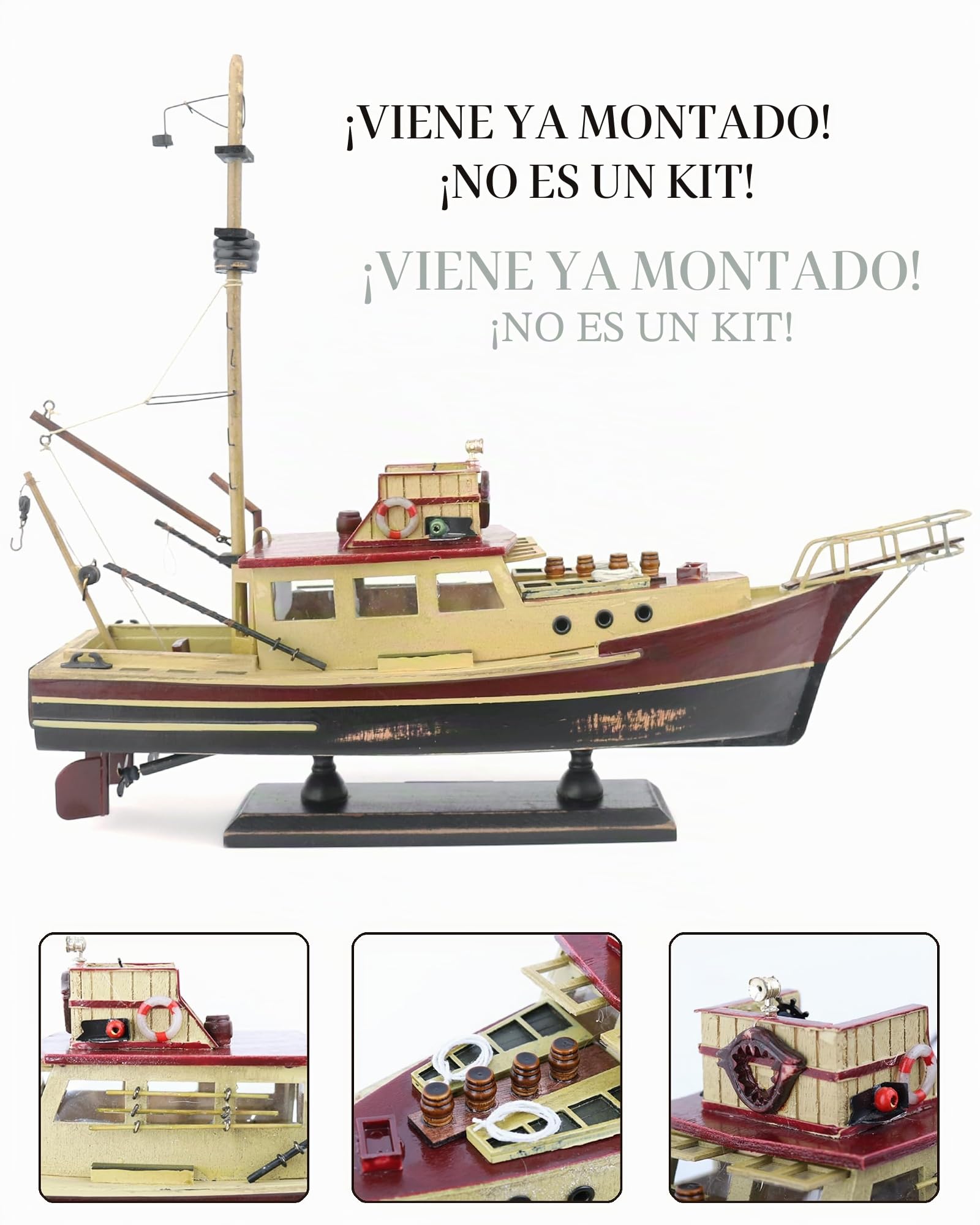 NAUTIMALL Jaws Orca - Barco de pesca de madera con diseño de tiburón premontado, acabado antiguo, decoración de velero (orca-15 pulgadas)