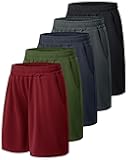 BOOJO 5 Pack Athletic Basketball Boys Shorts - Black Quick Dry Kids Youth Teen Shorts with Pockets for Soccer Running