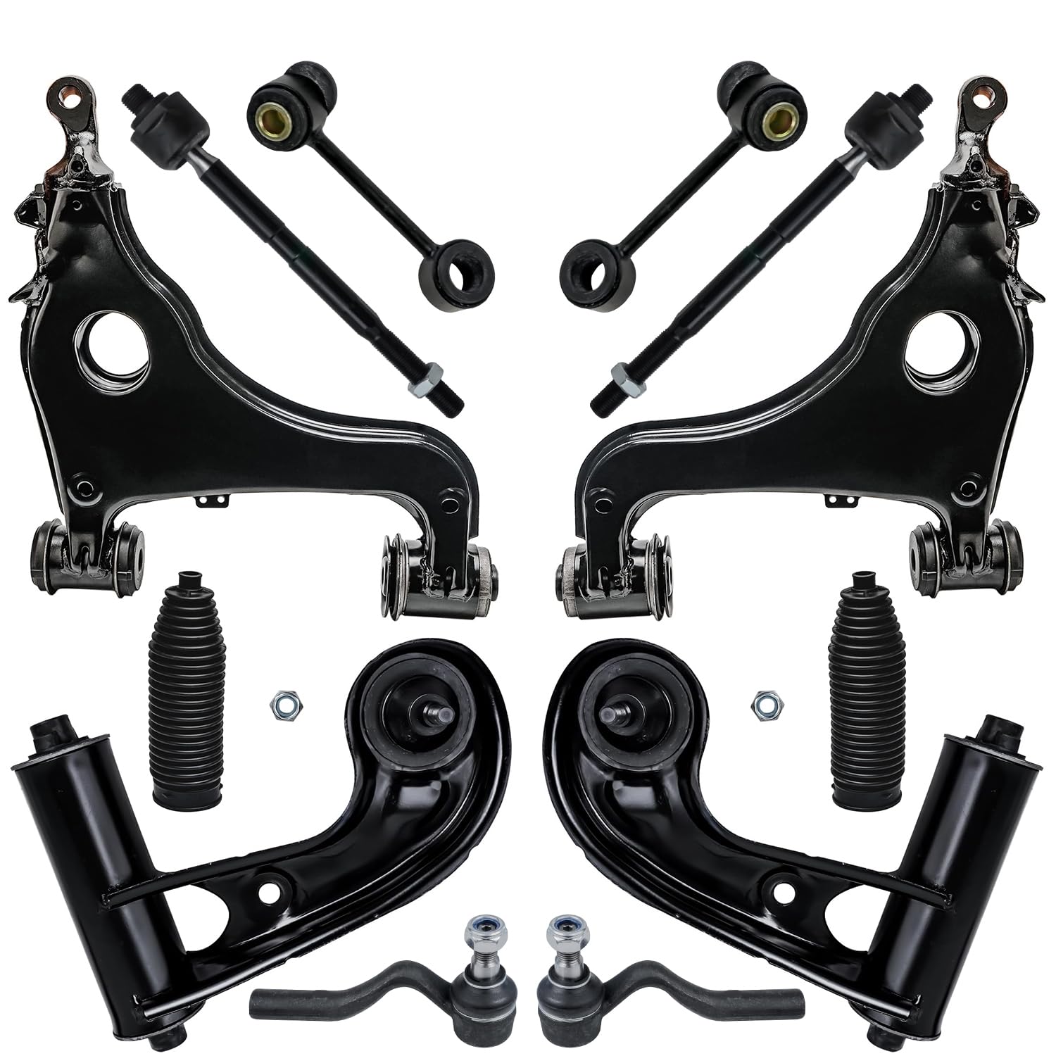 Detroit Axle - 12pc RWD Front End Kit for Mercedes-Benz E320 E430 E420 E55 AMG, 2 Lower Control Arms 2 Upper Control Arms with Ball Joint 2 Sway Bars 4 Inner Outer Tie Rods 2 Boots Replacement