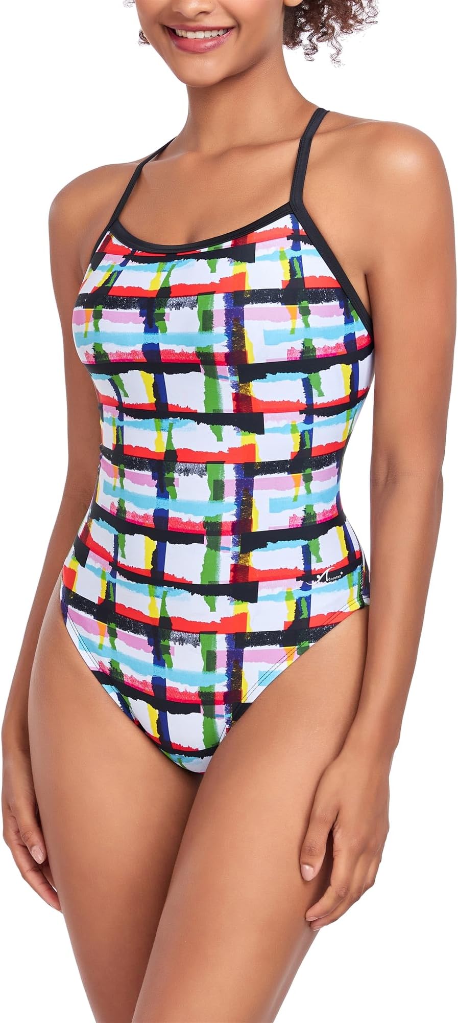Printed One Piece Thin Strap Athletic Swimsuit, Team or Practice Swimwear for Girls and Women