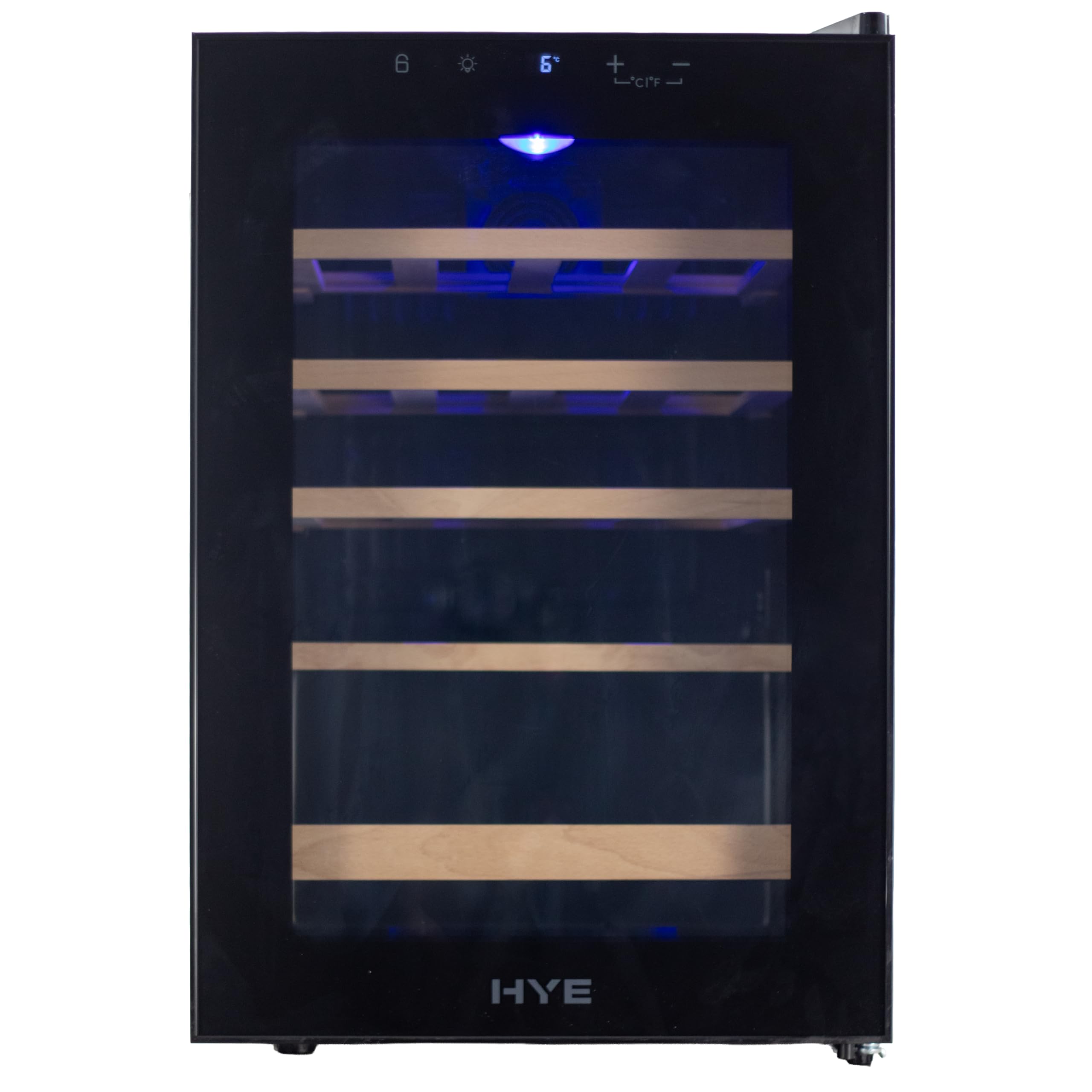 HYE Wine Cooler - Wine Fridge With 28 Bottle/88L Storage, 43CM Width, Wooden Shelves, LED Top Lighting, Temperature Range Adjustment, 40 dB Operation, Perfect For Collectors - RF01WC28B31 — view 12