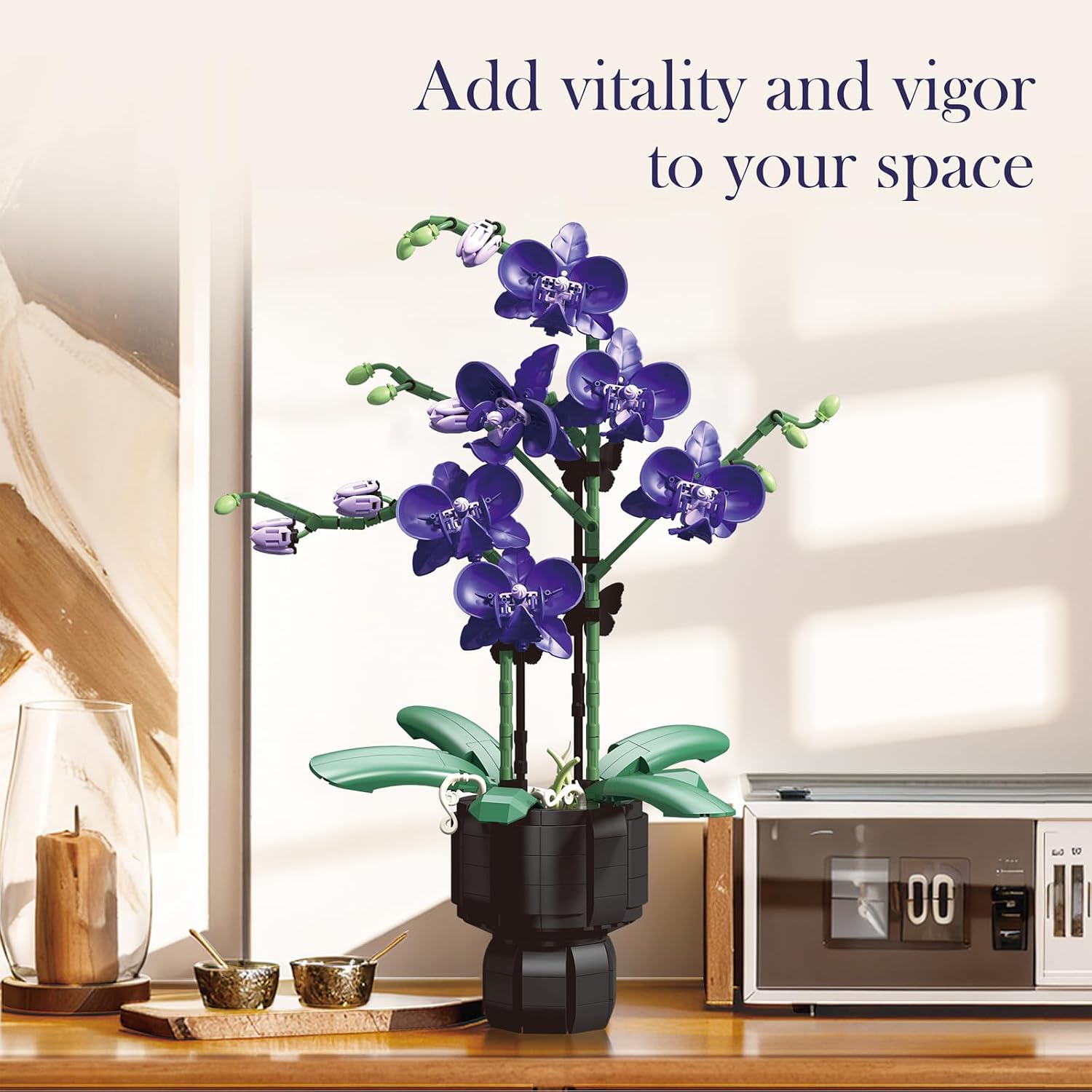 Purple Orchid Flower Building Blocks Set – 666 PCS DIY Artificial Flower Kit for Elegant Home Decor, Table Display, Compatible with Lego Flowers, Artistic Gift for Ages 6+