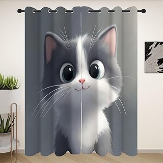 Cute Cat Kitten Curtains 54 Inch Long for Living Room, Lovely Animal Domestic Pet Blackout Curtain Grommet Thermal Insulated Noise Reduction, Feline Animals Drapes for Bedroom 2 Panels - Buy now