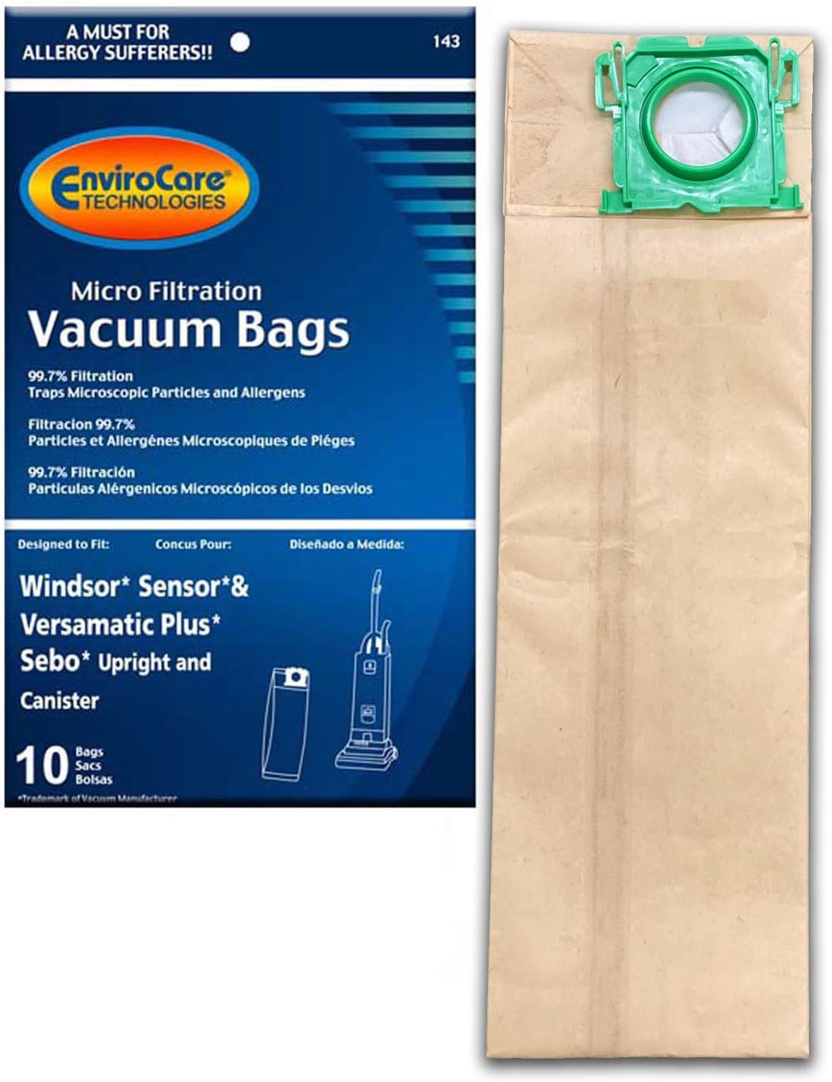 EnviroCare Commercial Vacuum Cleaner Allergy Bag, Pack of 10