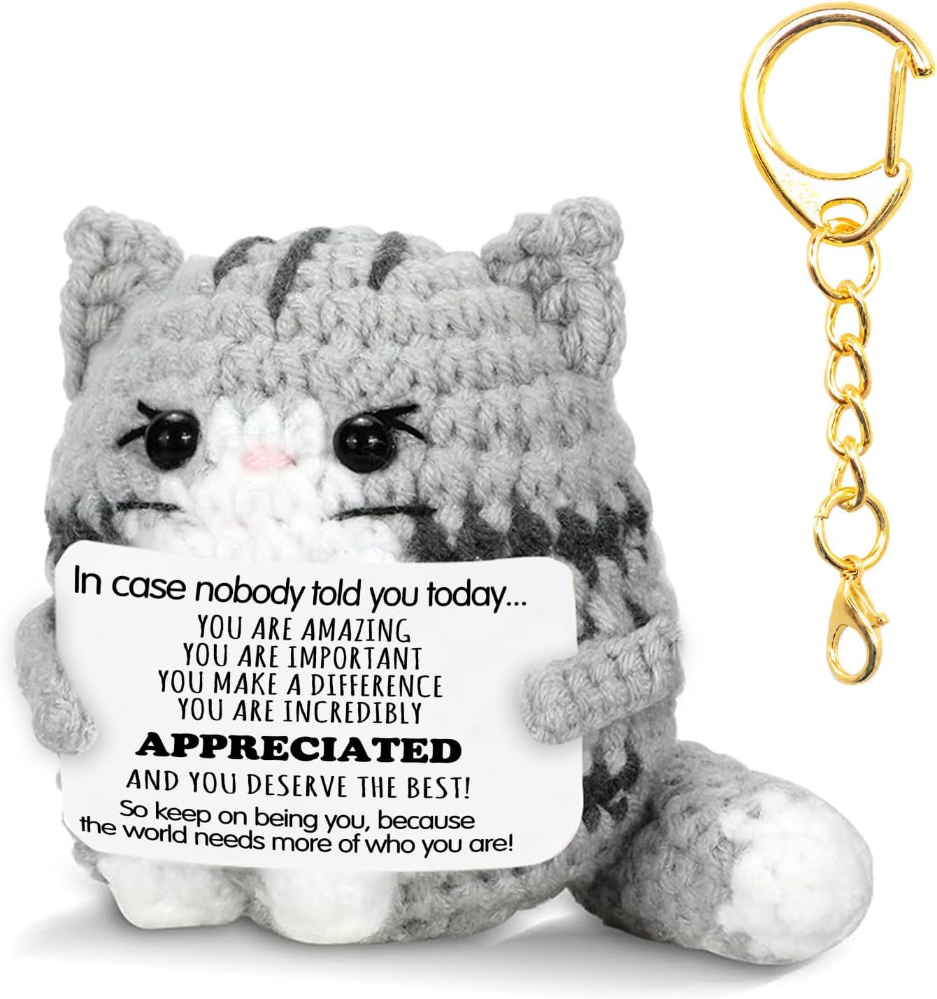 Positive Crochet Cat, Emotional Support Animals, Handmade Cats Decorations for Family Women Men Worker, In Case Nobody Told You Today, Mini Funny Positive Animals