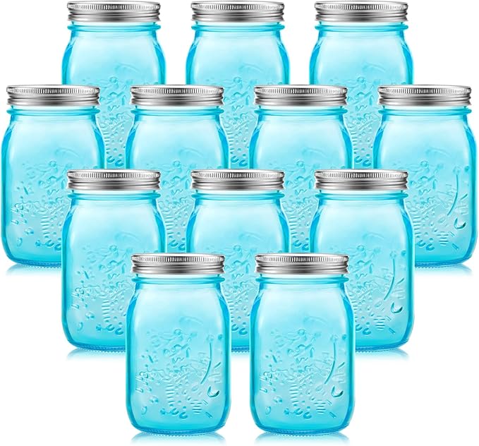 essco for you 12 Pcs Bulk Baby Blue Mason Jars with Lids 16