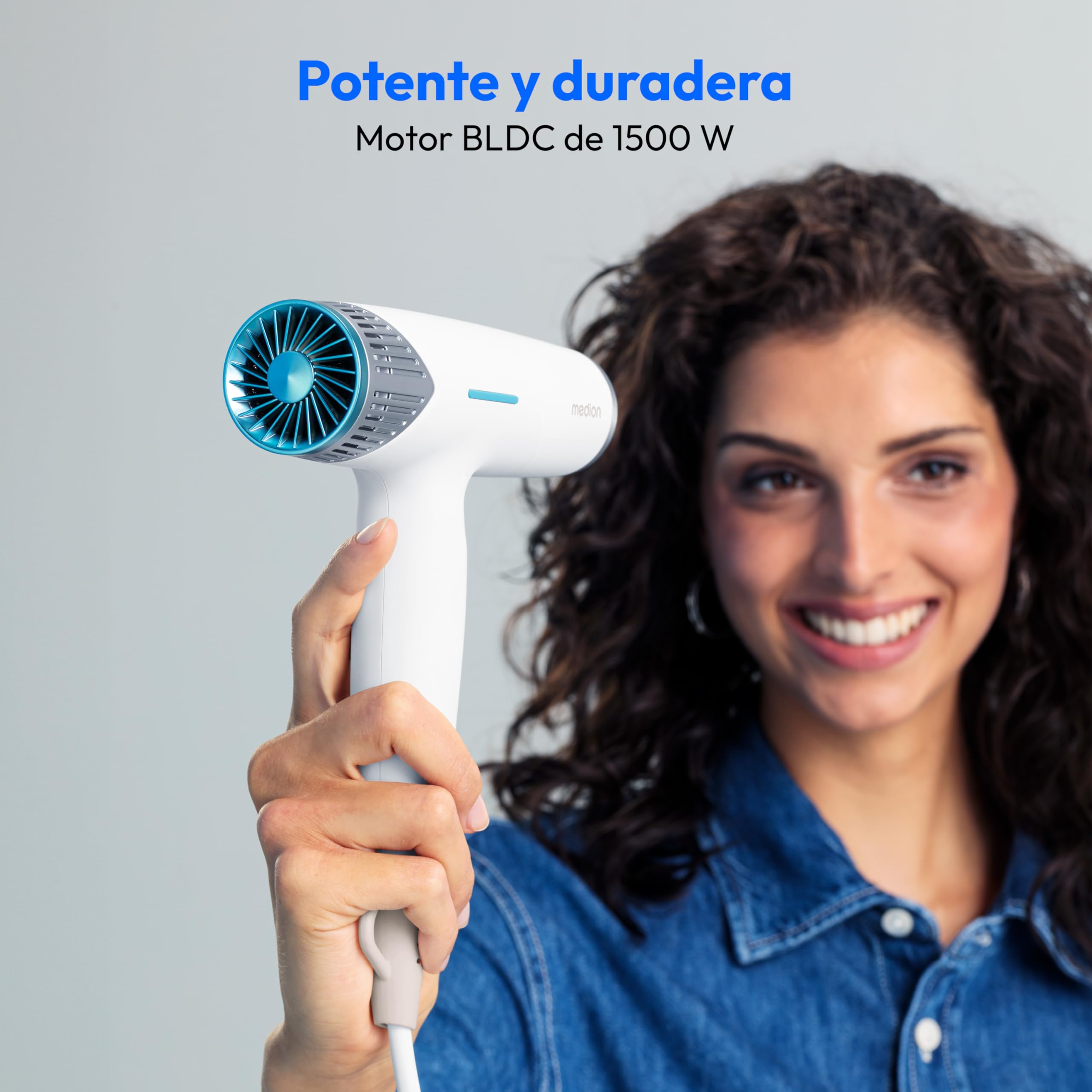 Secador de pelo MEDION HD2 (tecnología iónica, 1.500 vatios, difusor versátil y boquillas de peinado, motor BLDC de larga duración, función de autolimpieza, cable de alimentación largo) blanco