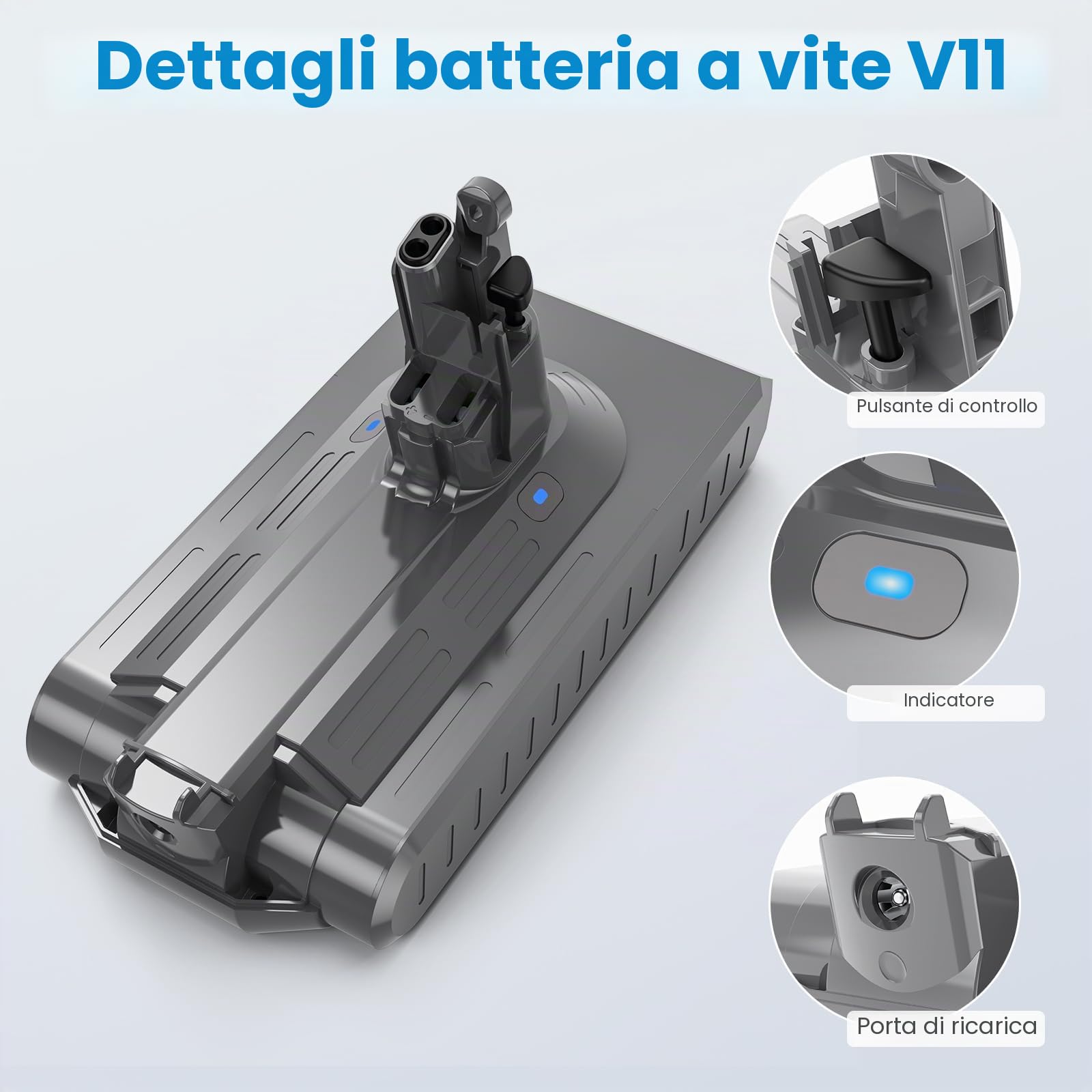 LabTEC V11 - Batería de ion de litio de repuesto para Dyson V11 (tipo atornillable), 25,2 V, 3900 mAh, batería para aspiradora inalámbrica Dyson SV14 Absolute Complete Fluffy con LED
