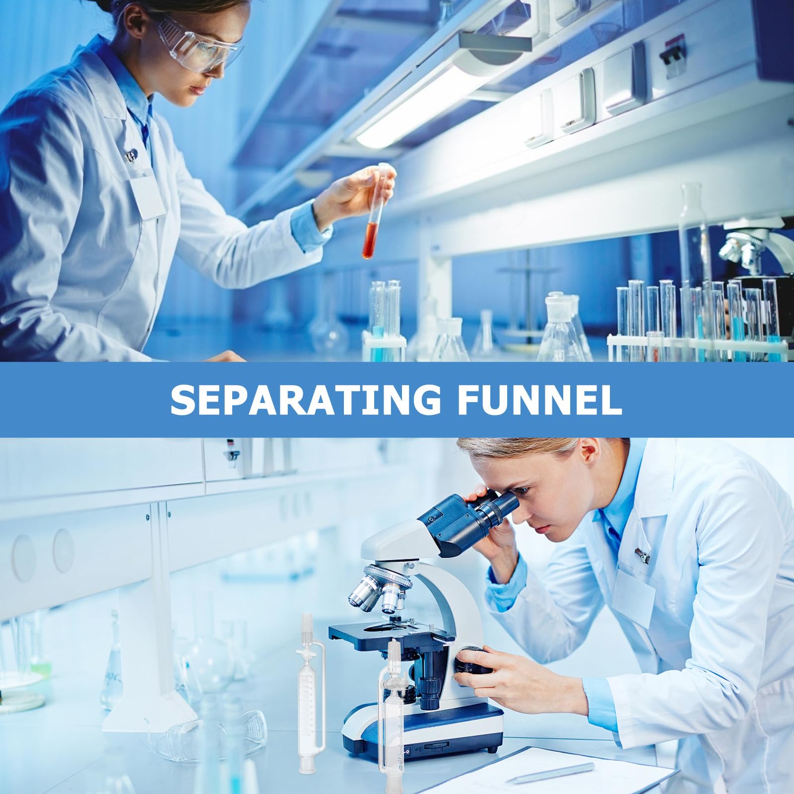 Embudo de Decantación Experimental Cilíndrico para Laboratorio Material Sintético y Alta Durabilidad Química para Separación de Líquidos