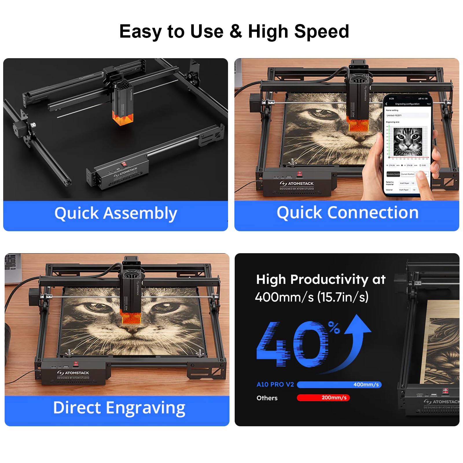 ATOMSTACK A10 PRO V2 incisione laser 12 W, taglierina laser per legno con punti da 0,06 mm, incisore laser ad alta precisione per legno, metallo e vetro acrilico scuro