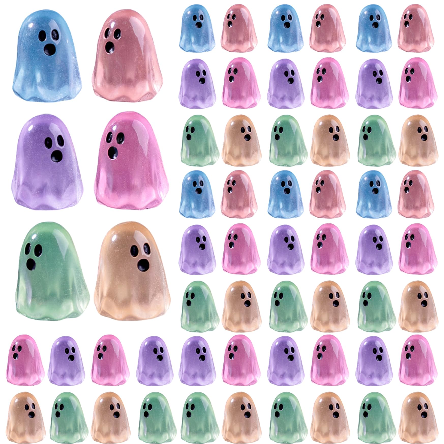 Goutdori 100PCS Mini Ghost Figurines Luminous, Resin Halloween Cute Tiny Figures to Hide Outdoor Landscape Decor Random Color
