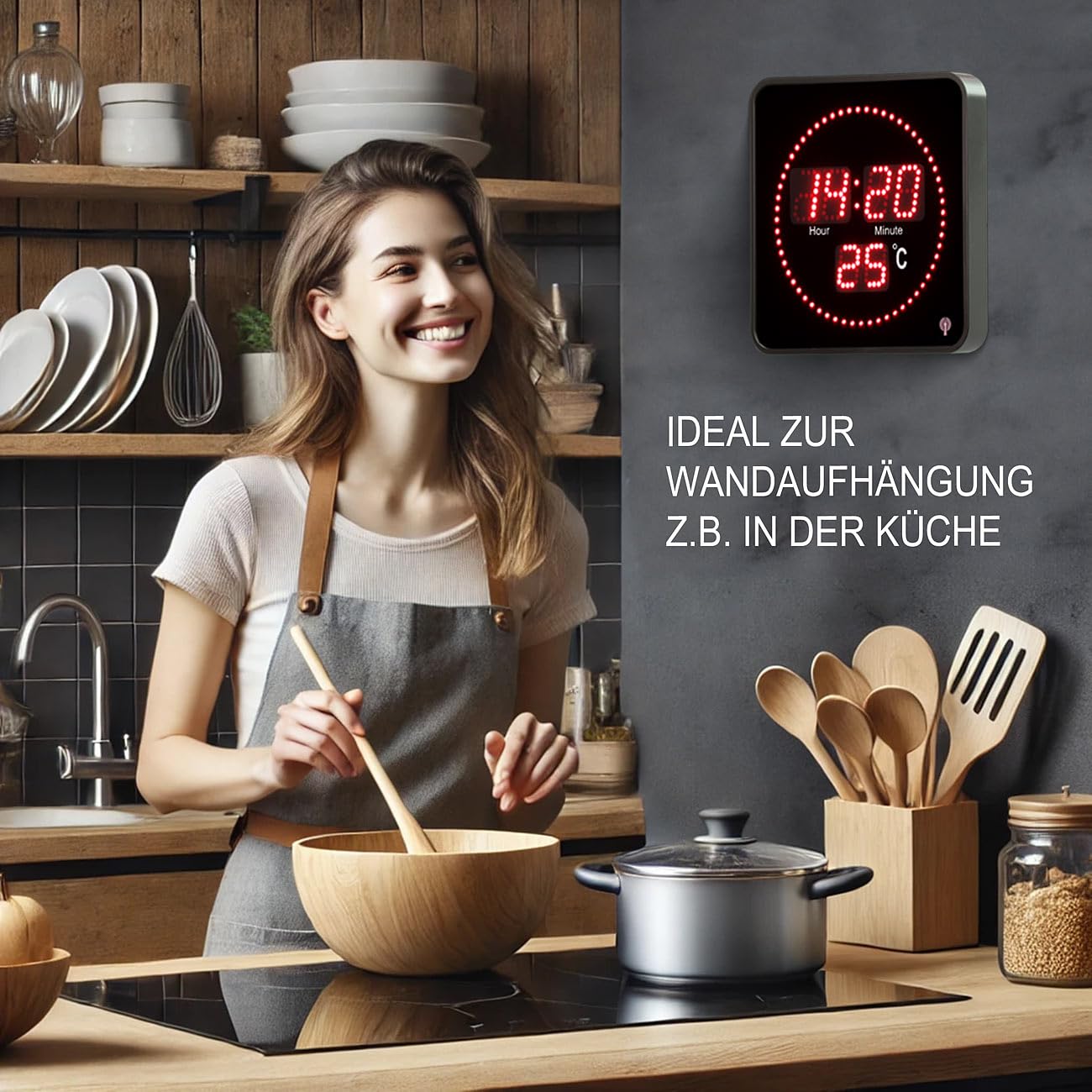 Lunartec Digitale Wanduhr: Flache LED-Funk-Tisch- und Wanduhr, Temperatur-Anzeige, rote LEDs (Digitale Uhr, Funkuhr Küche, Uhrwerk)