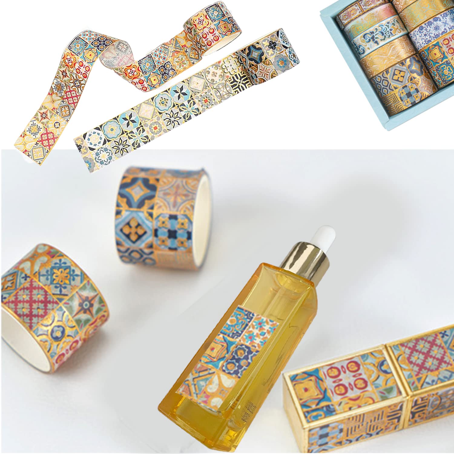 Set di 6 rotoli di nastro adesivo Washi in lamina d'oro/argento, nastri per mascheratura decorativi larghi 15 mm per confezioni regalo artigianali fai da te, scrapbooking  21