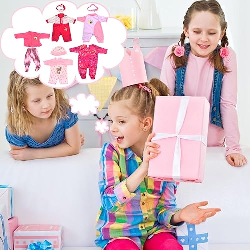 Miniatura 42 de SOTOGO 5 juegos de ropa de muñeca de bebé, trajes con sombreros para muñecas recién nacidas de 14 a 17 pulgadas, ropa de muñecas americanas de 18