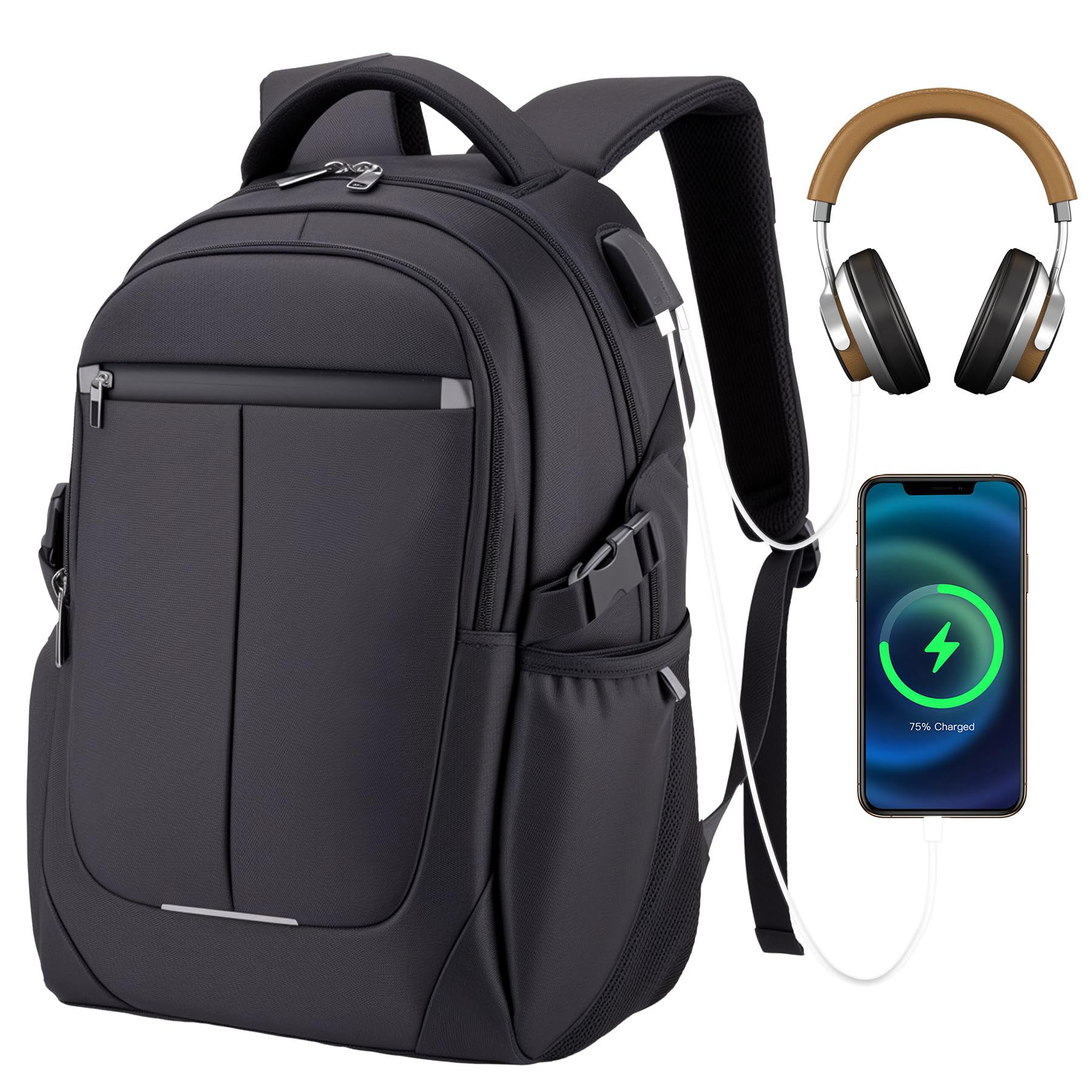 Amdtsaue Travel Laptop Backpack for Men, Water Resistant Backpack Airline Approved Business Work Bag with USB Charging Port