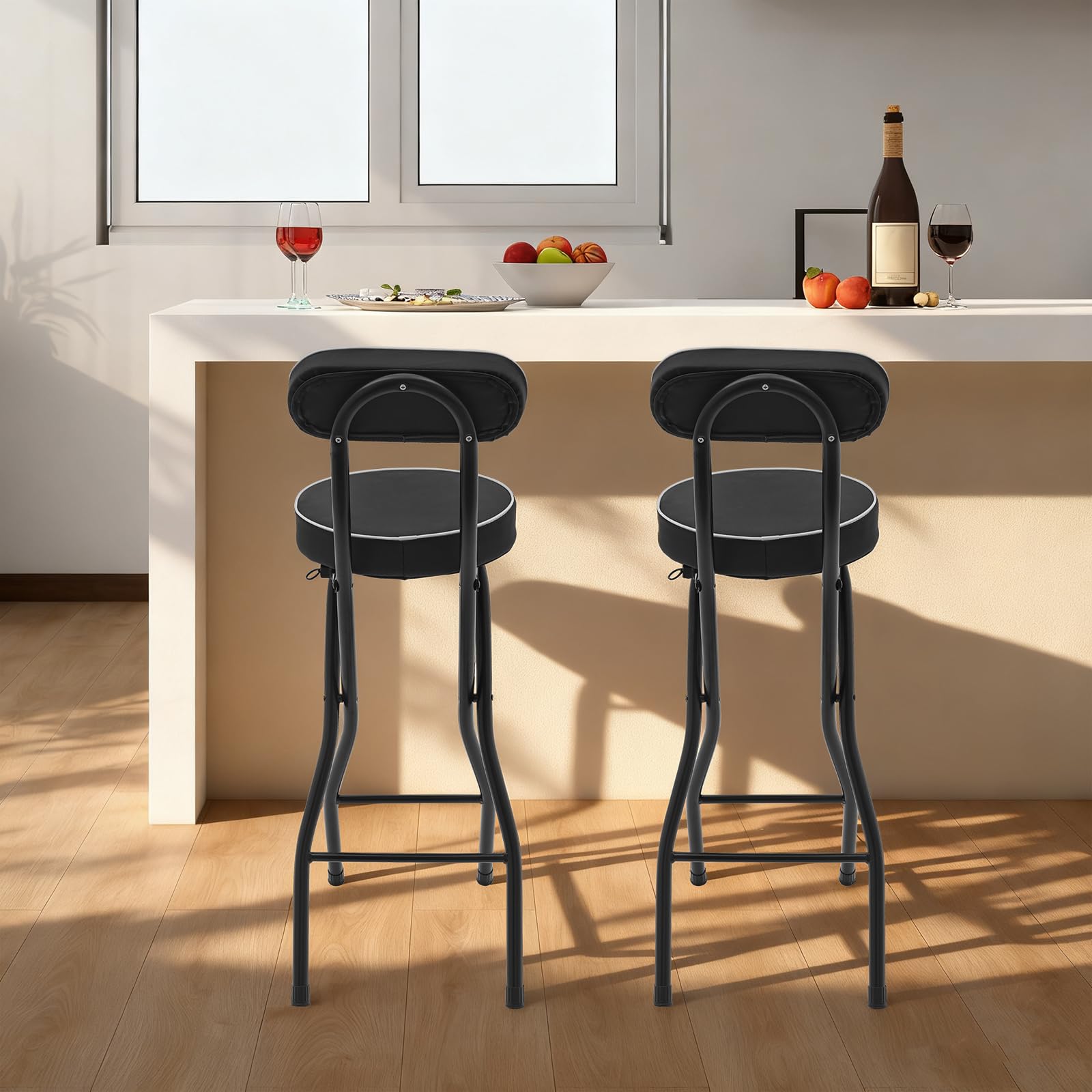 2 taburetes de bar plegables redondos acolchados 65 cm portátil