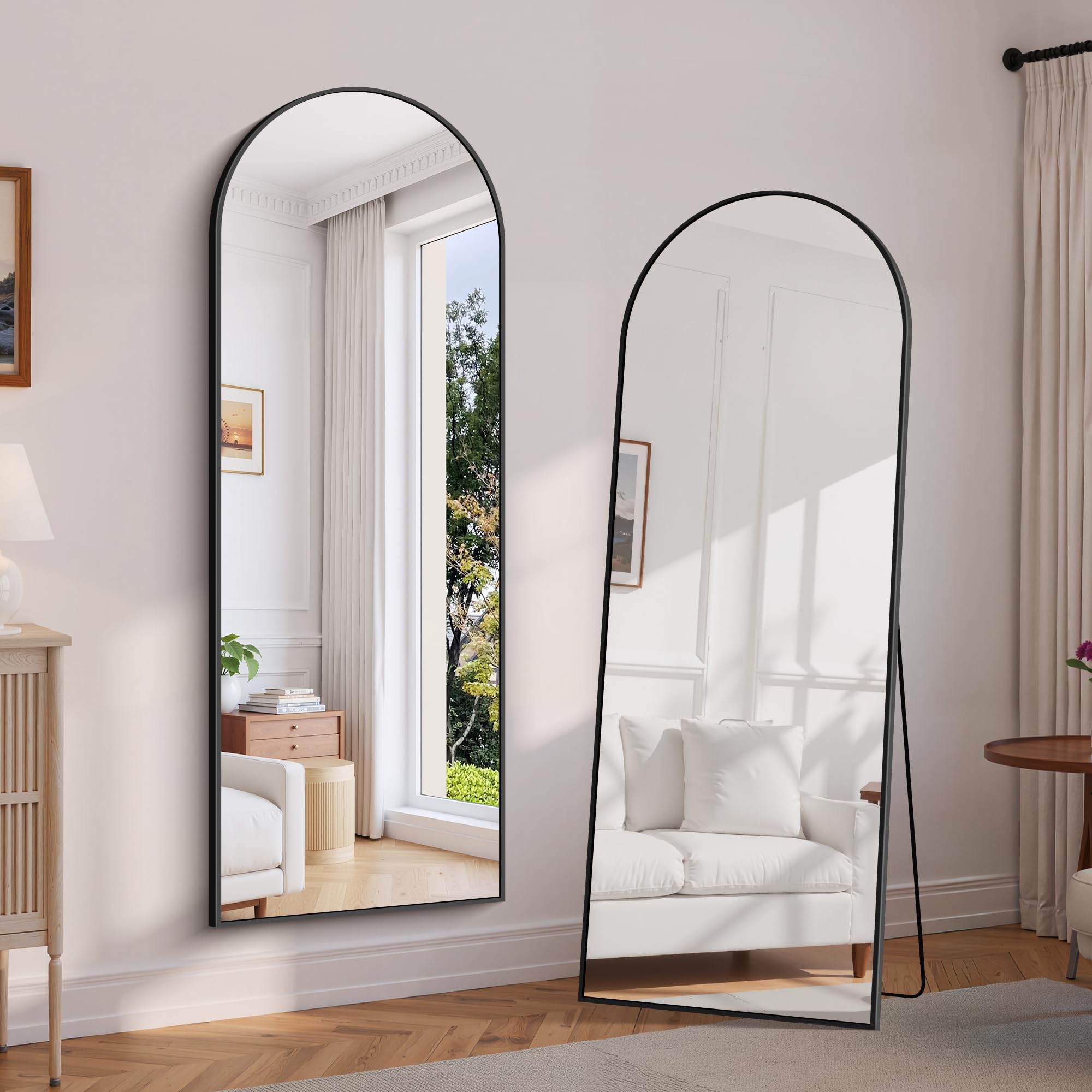 WOLIBEER Großer Ganzkörperspiegel 179x65 cm XXL Standspiegel und Wandspiegel mit Schwarzem Aluminiumrahmen Sicherer Stabiler Deko-Spiegel für Wohnzimmer Schlafzimmer Flur Schmink