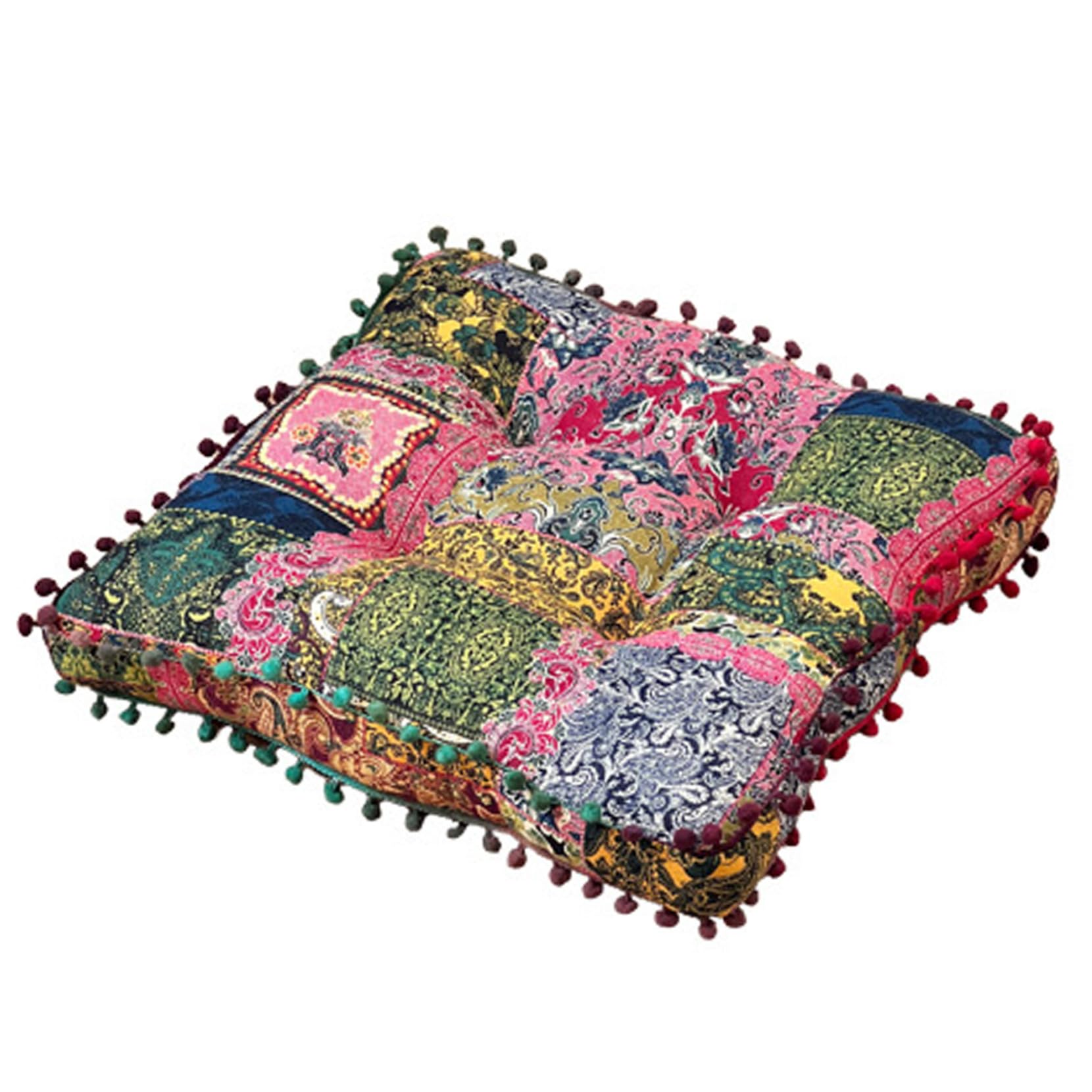 Coussin Bohème 40,6 cm Floral Doux et Confortable à Pompons pour Siège