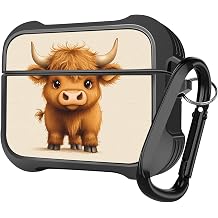MINGDAO Compatible with AirPods 4 2024 Case, Stylish PU Leather Design and TPU Shockproof Protective Cover Case with Keychain, Highland Cow MC21267