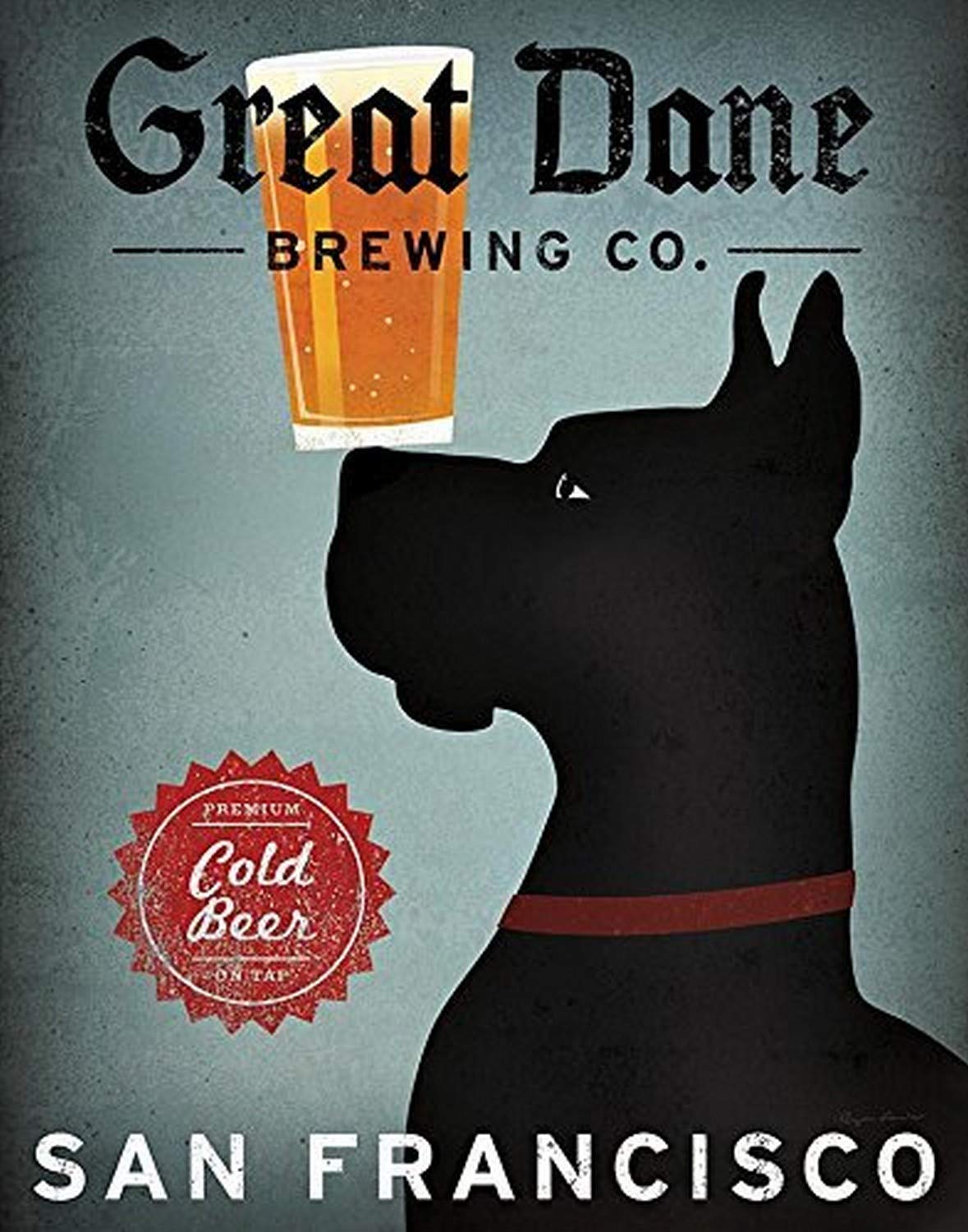BuyartforlessBlack Great Dane Brewing Co San Francisco by Ryan Fowler 14x11 Great Dane Beer Signs Dogs Animals Art Print Poster Vintage Advertising Sign Gentle Giant
