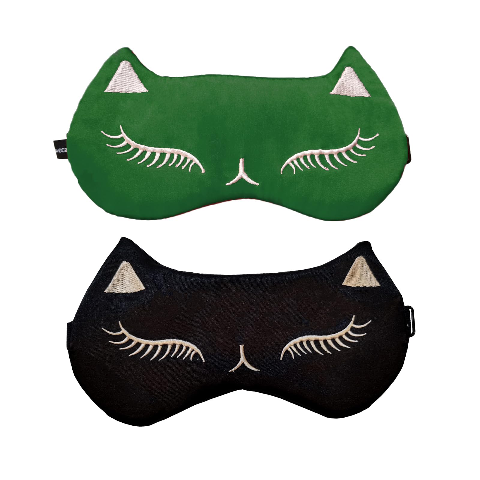 Mukveitn Cute Cat Sleep Mask for Kids (Green&Black), 2 Pack Silk Sleeping Eye Cover Adjustable Mask Night Eyeshade Cover for Girls Boys Women Men