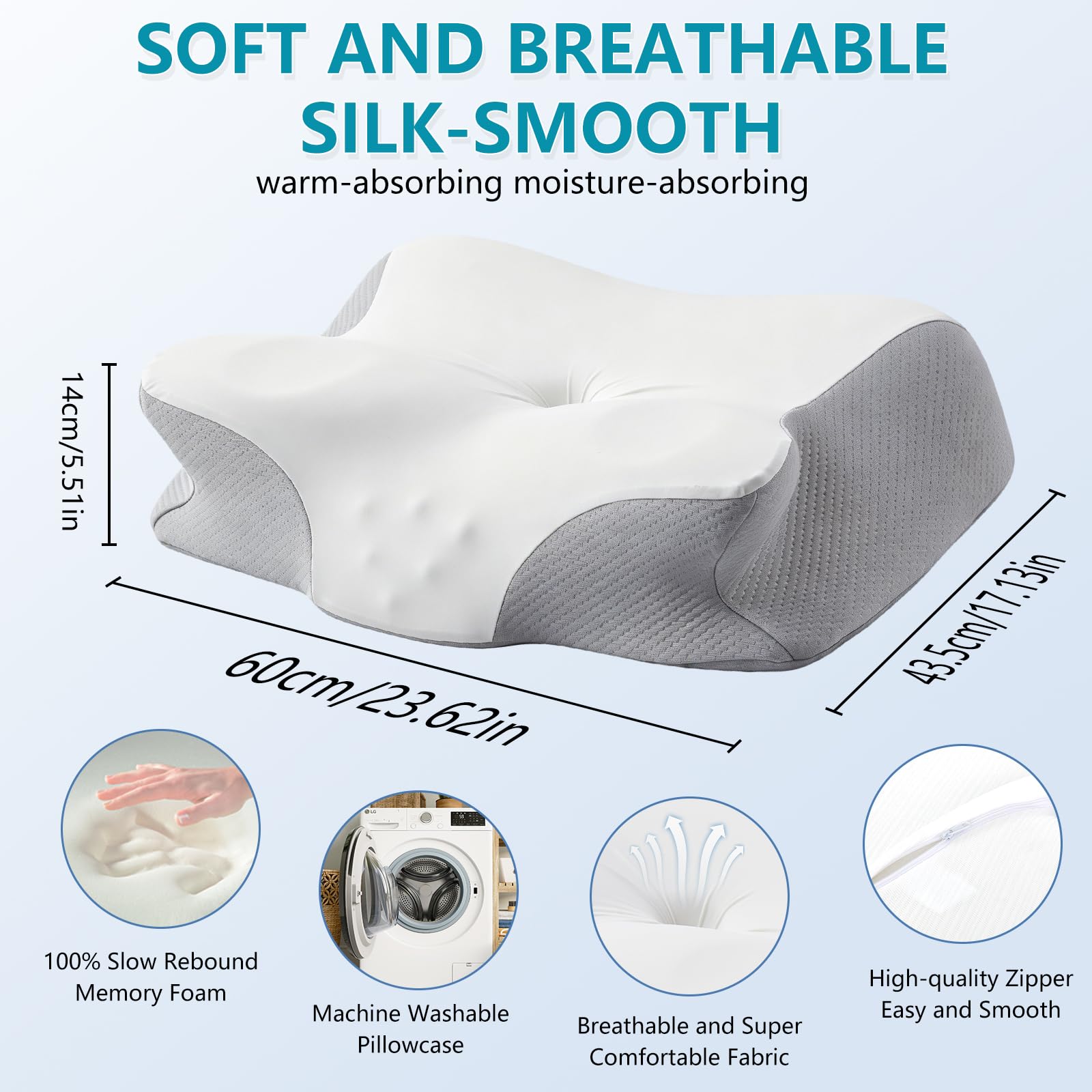 Cuscino Cervicale per Dormire, 2 in 1 Cuscino Ergonomico in Memory Foam