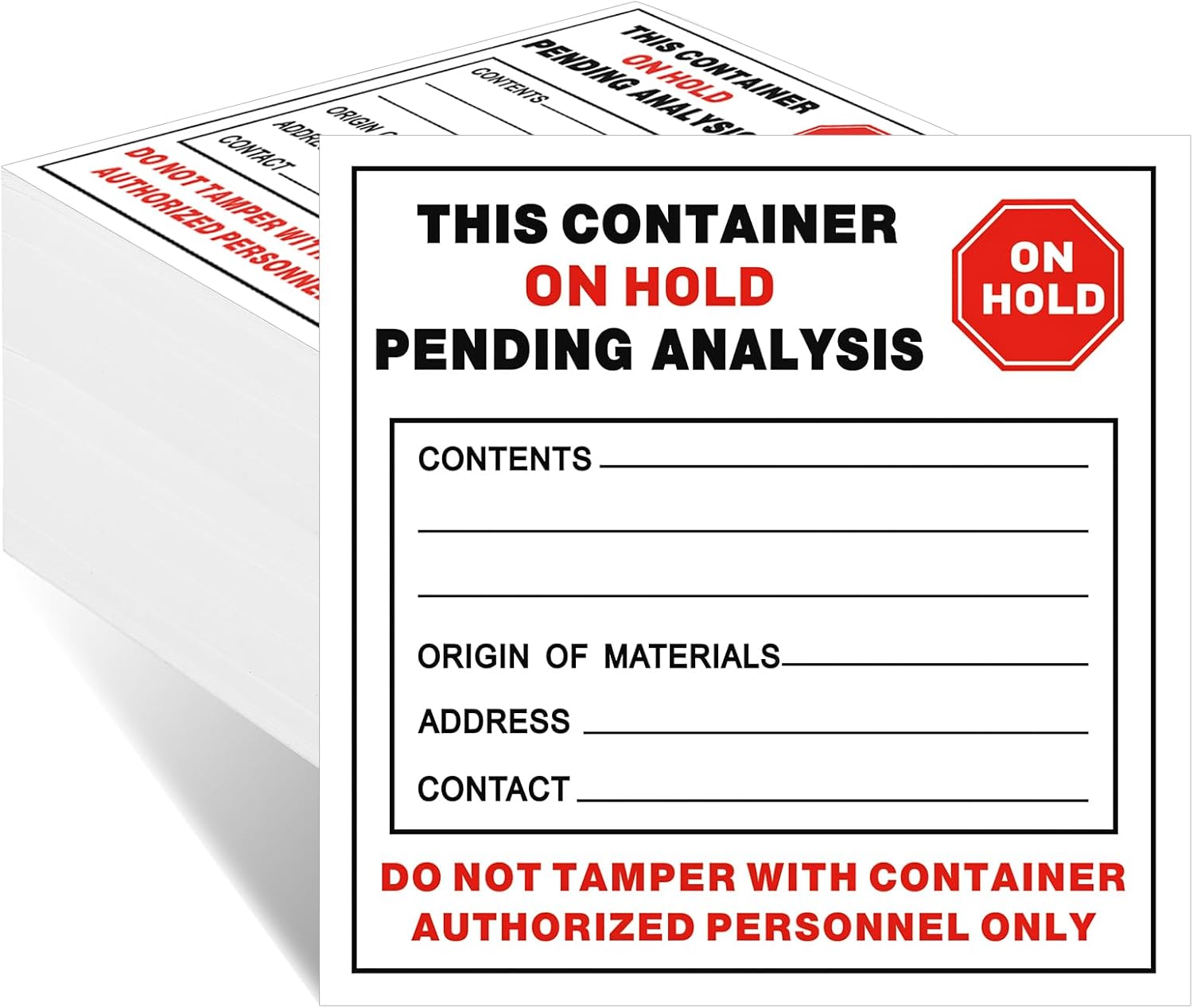 Harloon 200 Pack Vinyl Hazardous Waste Labels 6" Length x 6" Width Adhesive-poly This Container on Hold Pending Analysis Industrial Labels, Red Black on White 2.6 Mil Thickness