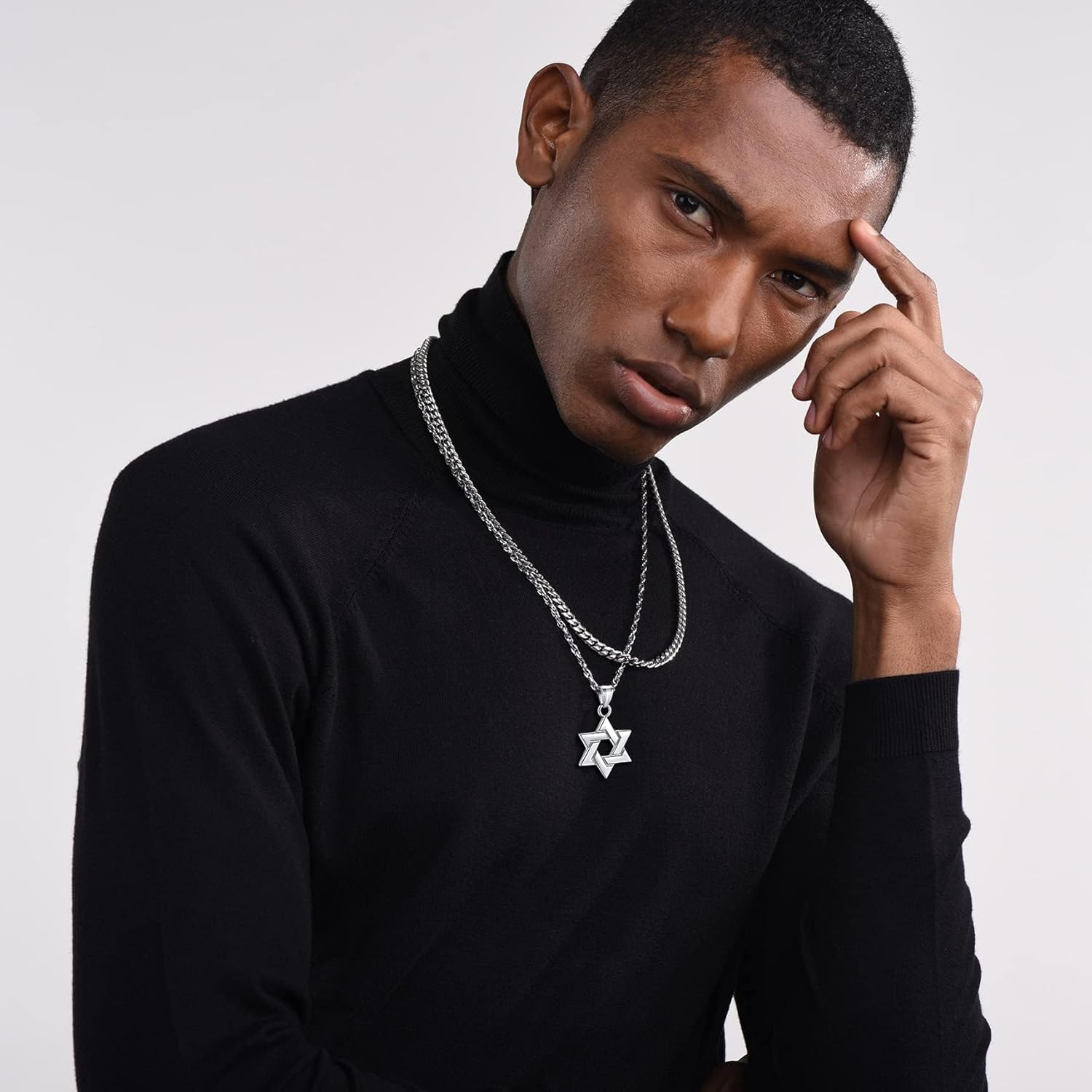 Bestyle Star of David Necklace Handmade Stainless Steel Hexagram Pendant Israel Jewish Star Necklace Religious Jewelry, Protective Amulet Gift for Men Boys - Image 4