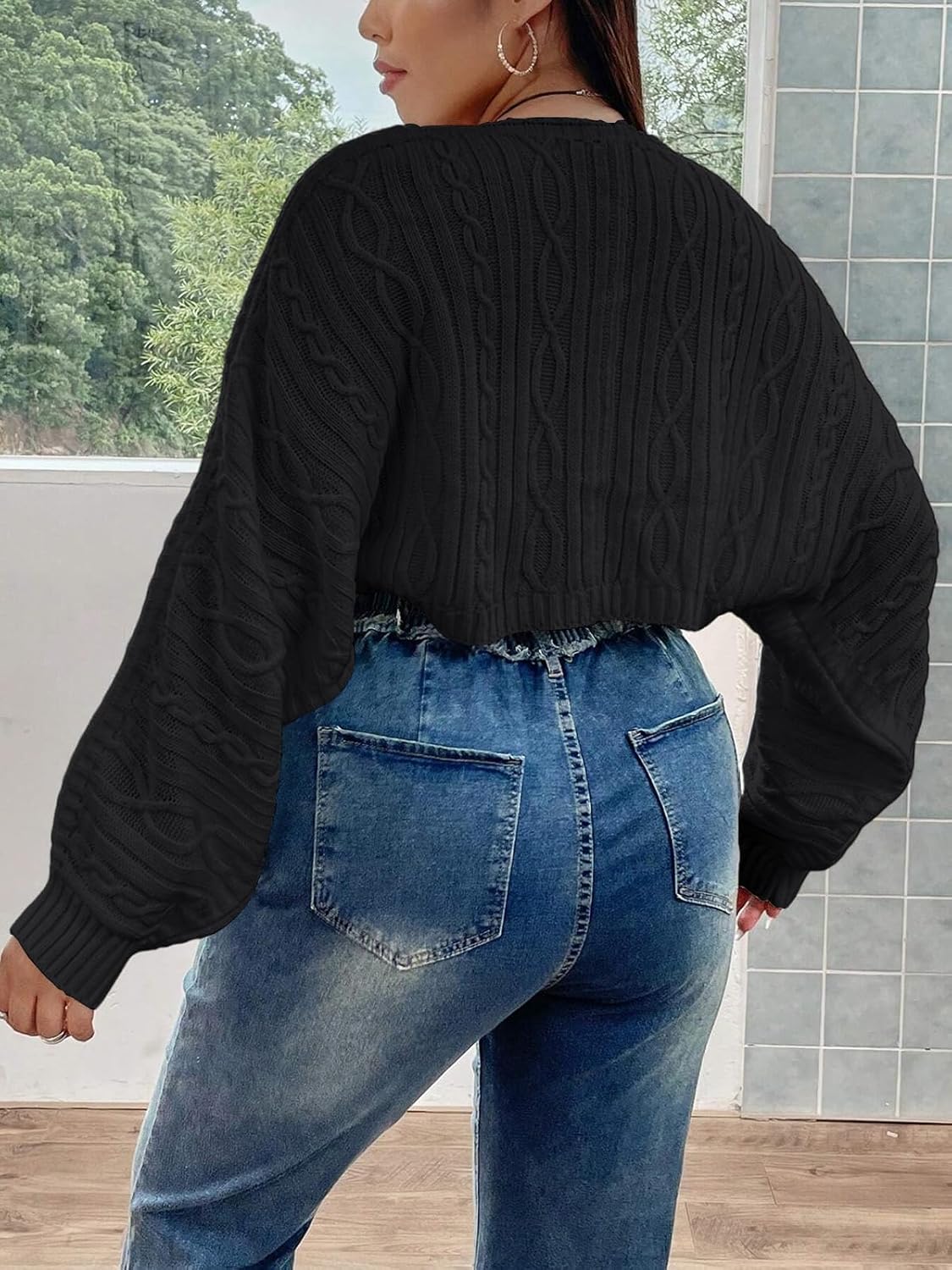 Women's Plus Size Bolero Shrug Spring Fashion Cropped Cardigan Cable Knit Oversized Sweater for Lady