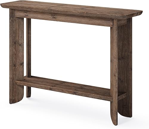 Miniatura 8 de LITTLE TREE Mesa de sofá de 41.3 pulgadas, mesa consola de madera maciza de 2 niveles para sala de estar, moderna mesa de sofá detrás del sofá, mesa
