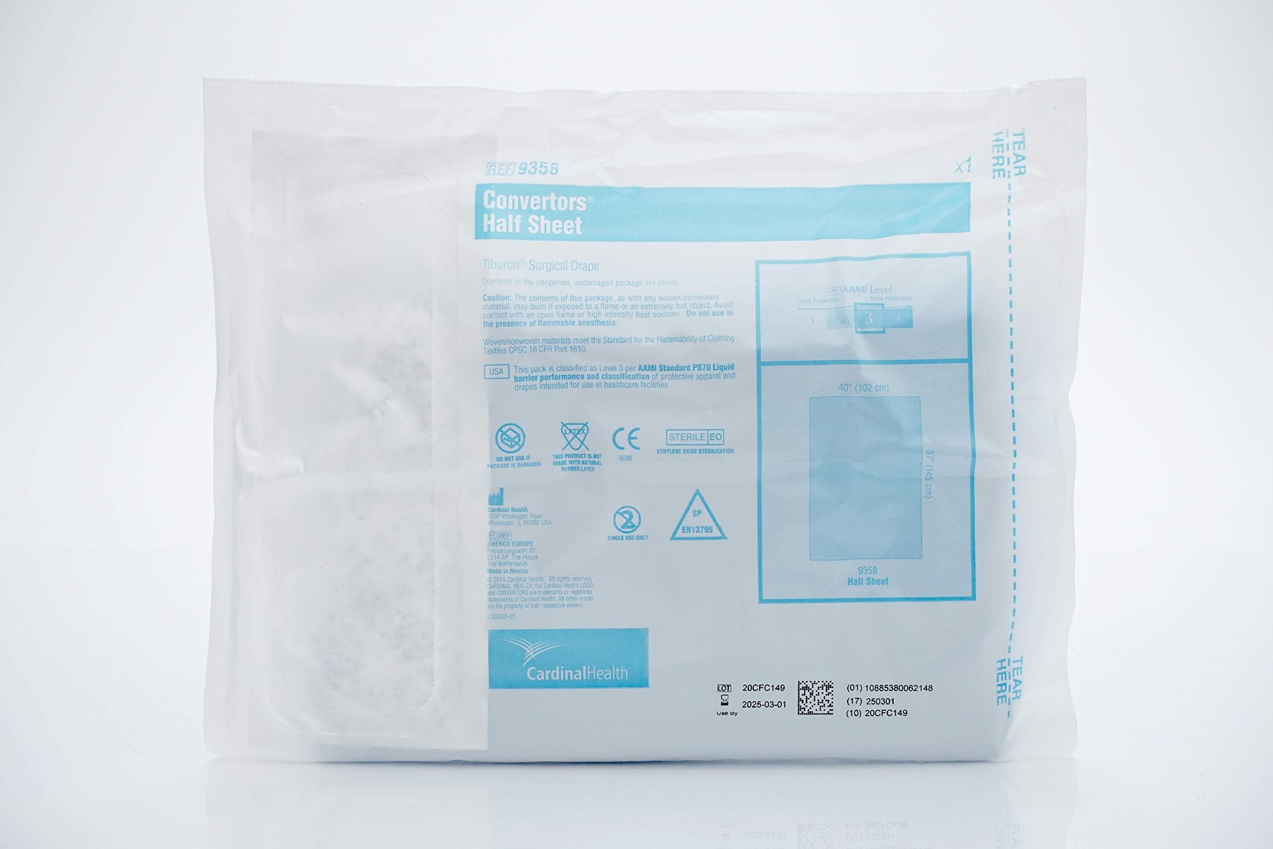 Cardinal Health 9358 Tiburon Fan-Folded Drape Sheet, Sterile, Half, 44" Width, 57" Length (Pack of 20)