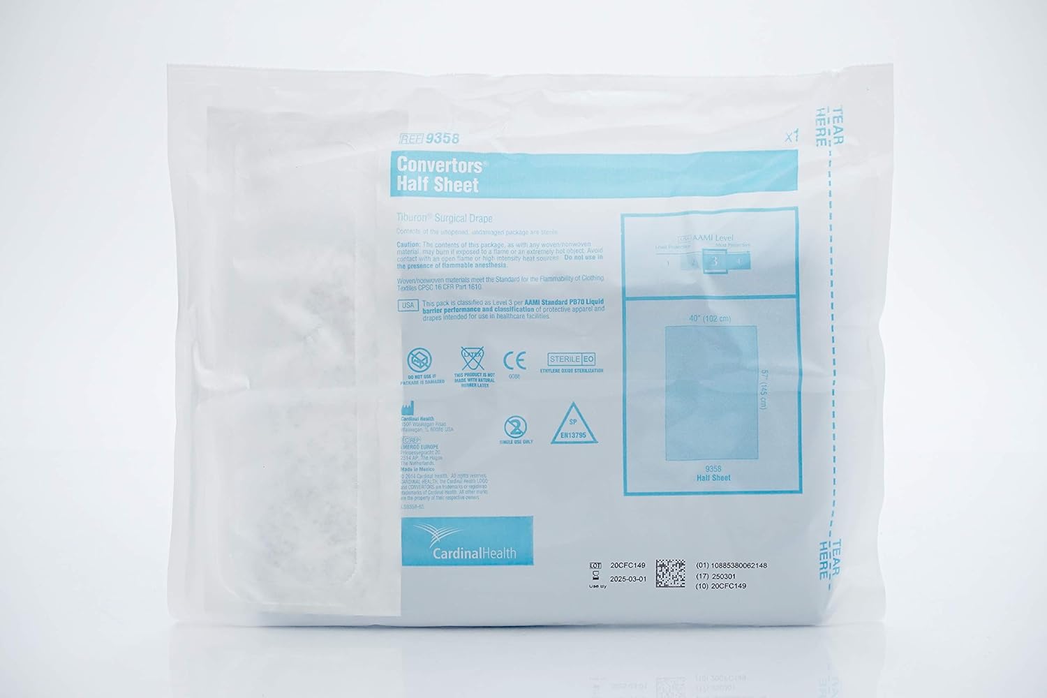 Cardinal Health 9358 Tiburon FanFolded Drape Sheet, Sterile, Half, 44