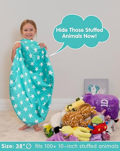 Miniatura 235 de Aubliss - Funda para organizar juguetes de felpa, se convierte en un puf cuando se rellena Se convierte en un puf para niños cuando está lleno. Aqua