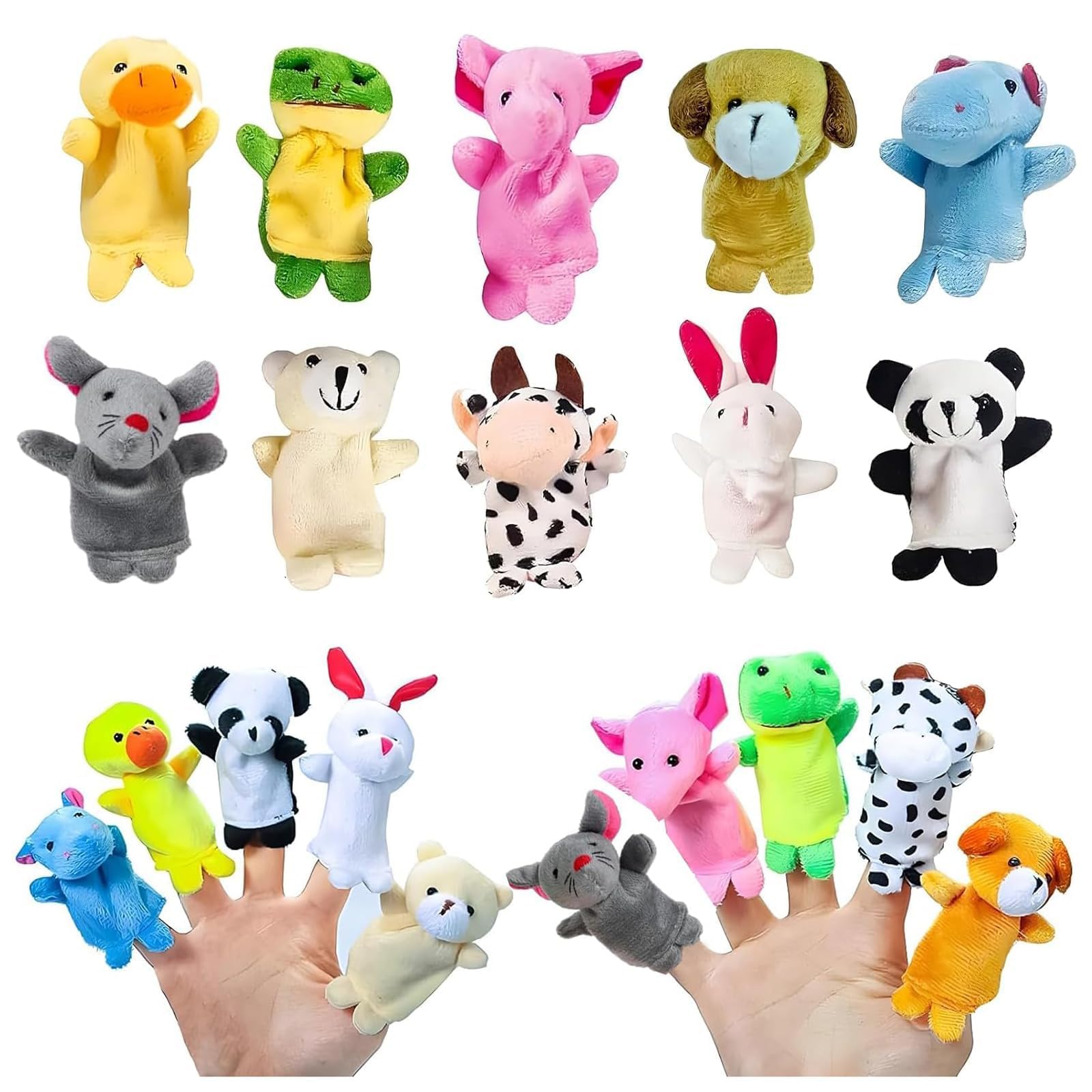 PGKDYC 10Pcs Soft Finger Puppets, Animal Finger Puppets for Toddlers & Babies, Soft Plush Baby Party Bag Fillers, Educational Storytelling Toys with 10 Assorted Characters