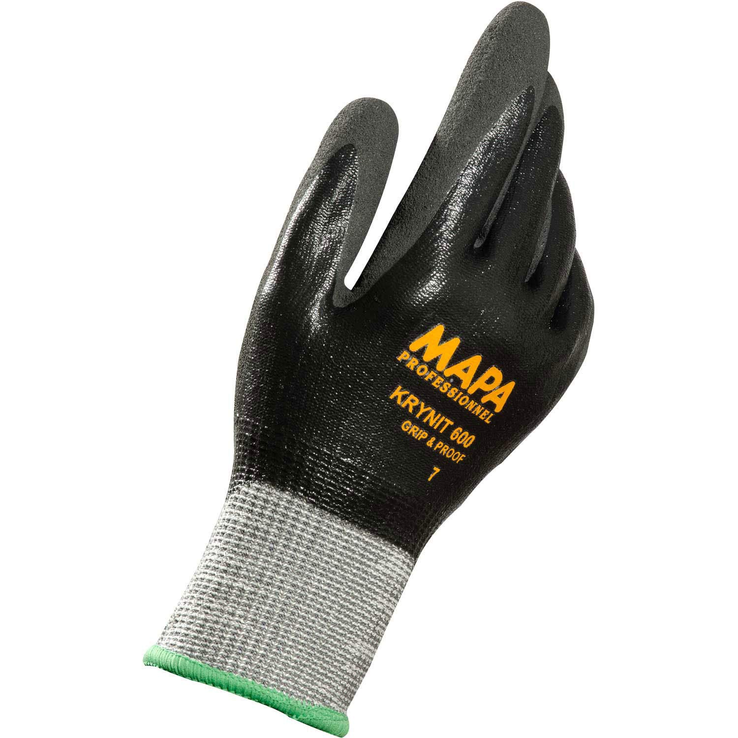 MAPA Professional KRYTECH 600 Cut Resistant Oilproof Safety Gloves Anti Cut Workman, Work Gloves, Mechanics, Builders, Site, Construction Size 7 Small Black Gloves (1 Pair),600417,7 (Small)