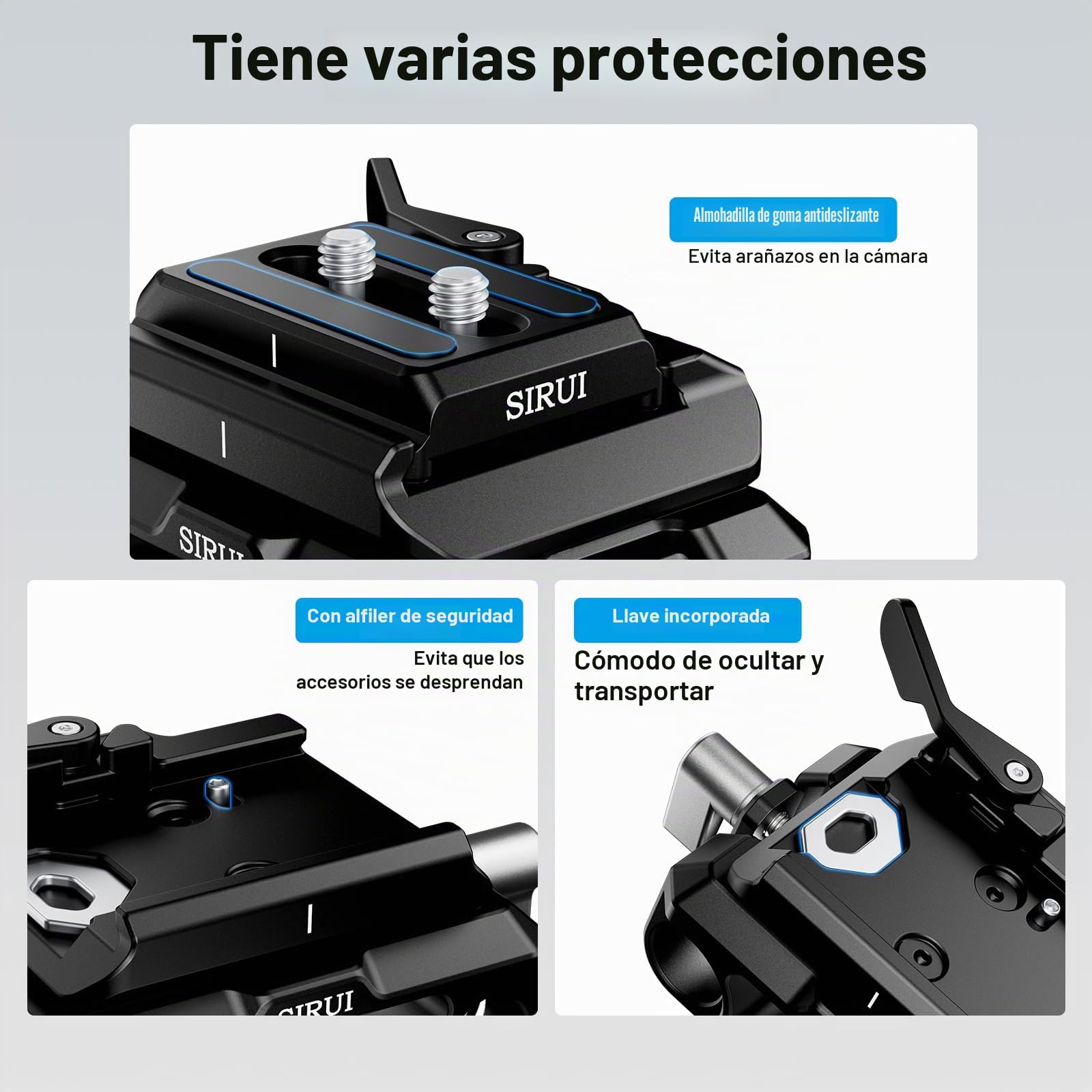 SIRUI Sistema de Soporte de Riel de 15mm con Placa de Liberación Rápida Tipo Arca, Placa Base de Cámara con Abrazaderas de Varilla Duales de 15mm para Trípode, Plataforma de Hombro, Am-QA-LR
