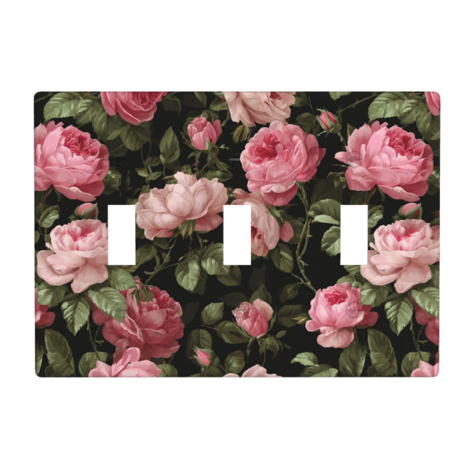 Woshuwo White Floral Pink Roses Bouquets Light Switch Covers 3 Gang Triple Toggle Wall Plate Switchplate Electrical Faceplate For Bathroom Kitchen Bedroom Decor