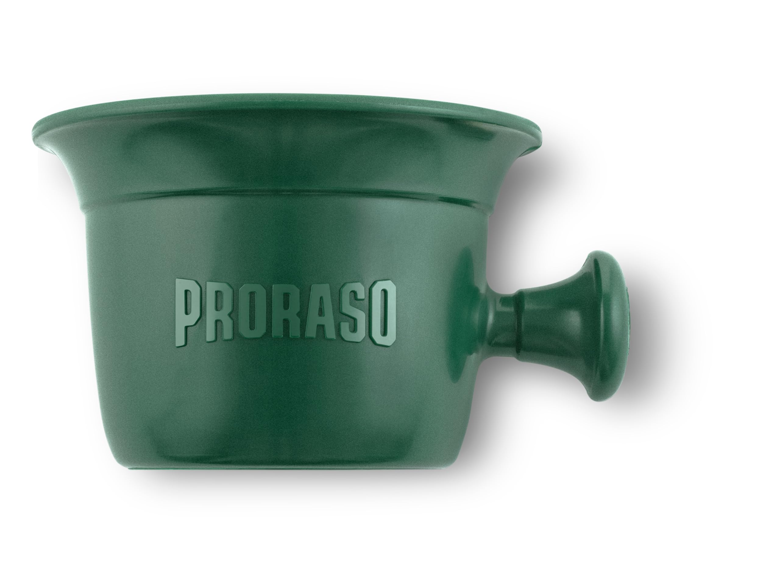 Proraso Cuenco de afeitado profesional con mango, 300 ml, recipiente para espuma afeitar y brocha afeitar tradicional de plástico, verde clásico