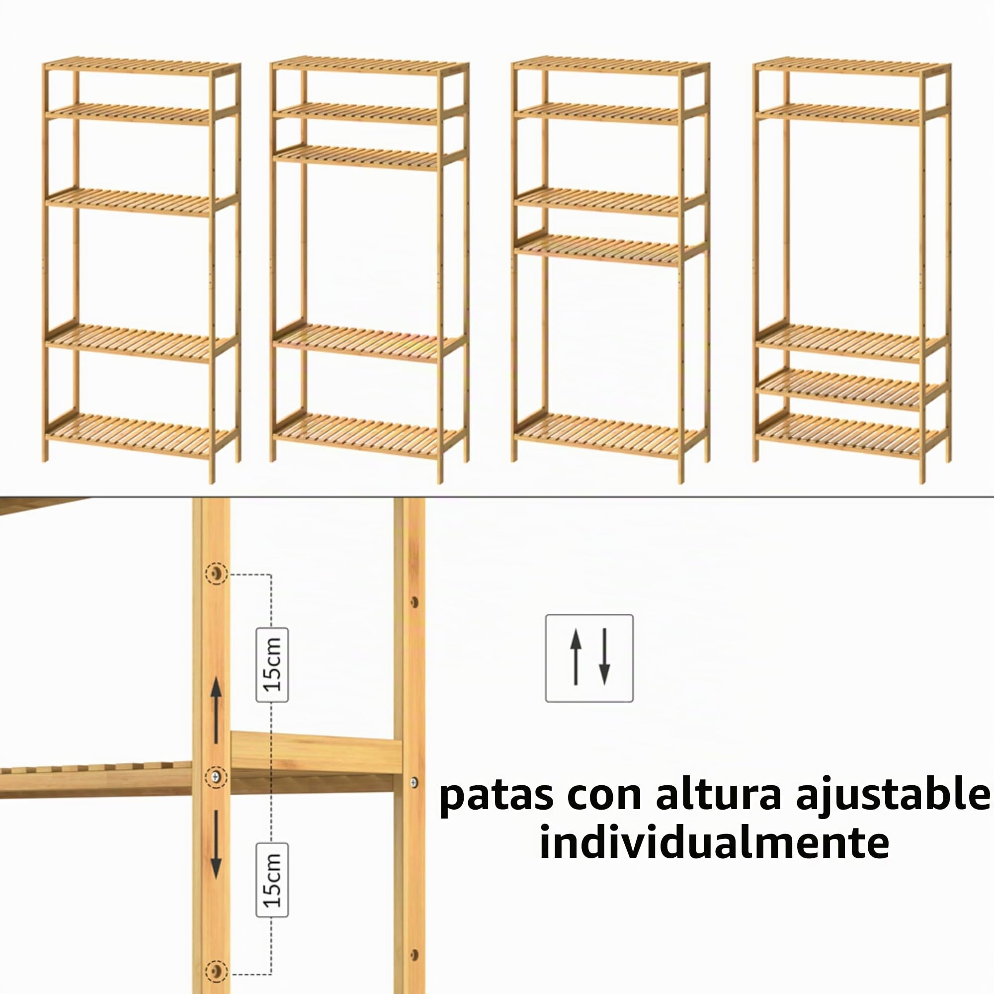 CASARIA® Estantería de Bambú para Baño Librería Organizador 5 Estantes 130x60x26cm Plantas Balcón