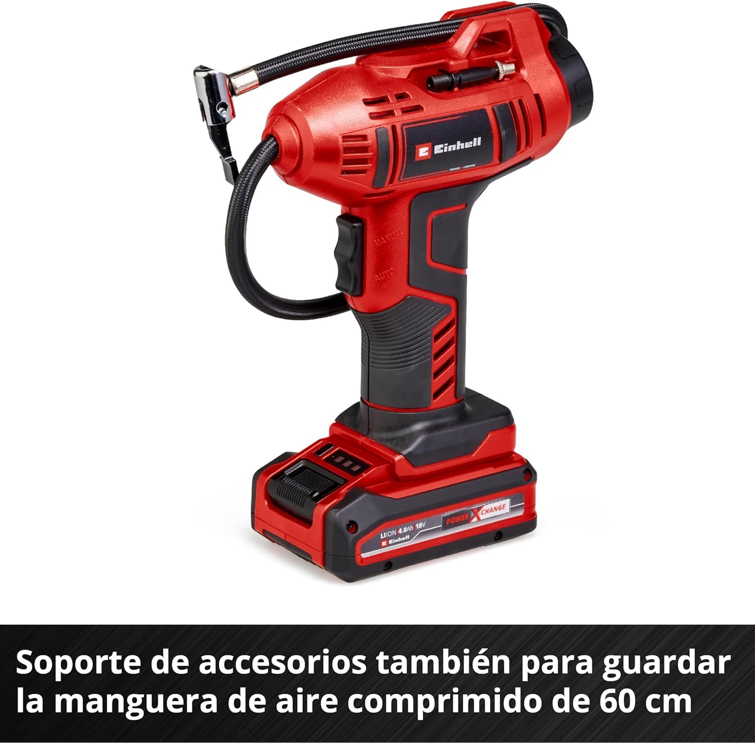 Einhell Compresor de coche con batería CE-CC 18 Li-Solo Power X-Change (iones de Li, 18V, 11 bar, 60cm de manguera de aire comprimido, función de desconexión automática, envío sin batería ni cargador)