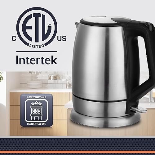 Miniatura 6 de Newhouse NHEK-001 - Hervidor eléctrico de acero inoxidable de 1200 W, 60 onzas líquidas, 1.7 L, tetera eléctrica para agua hirviendo, hervidor de té