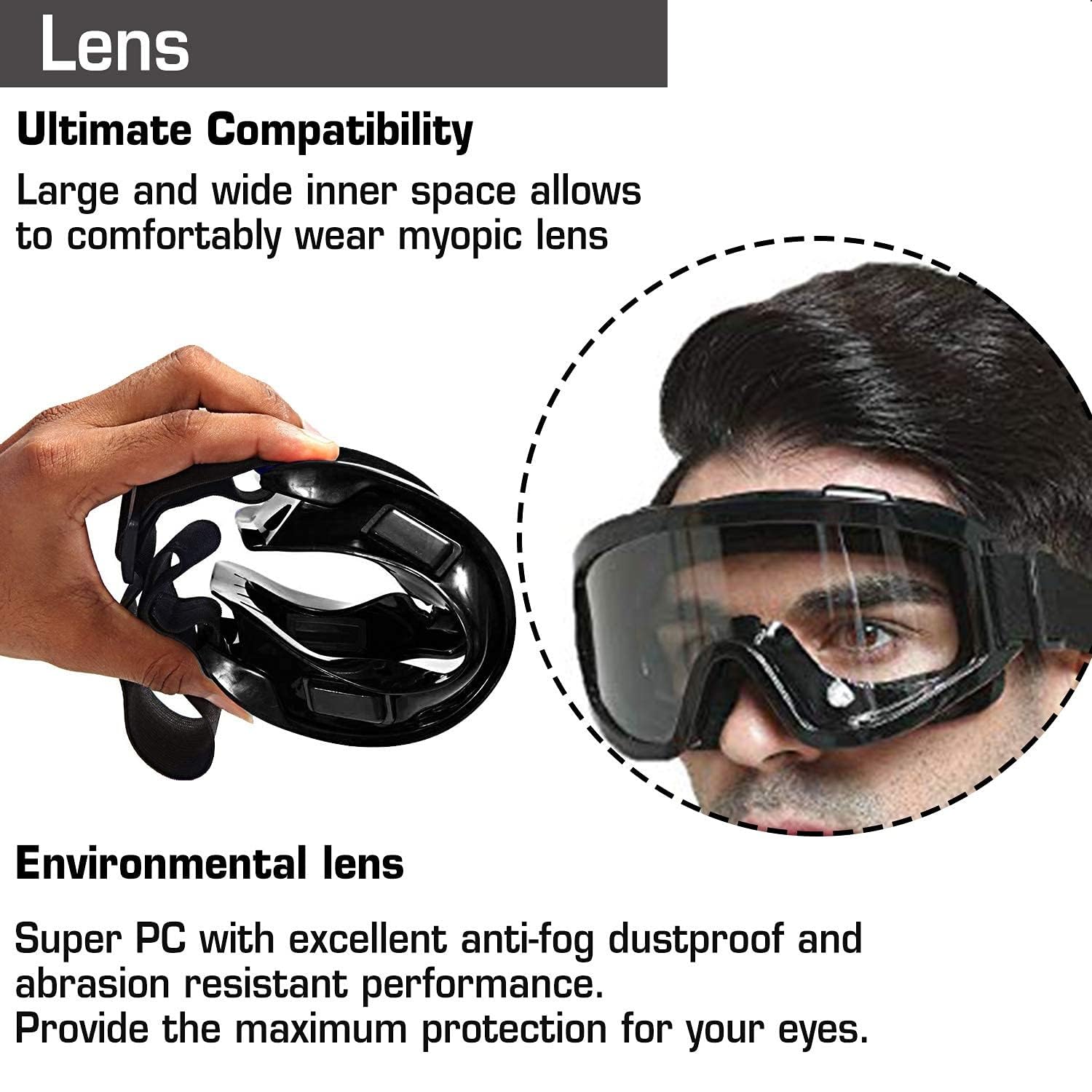BIRZAR Offroad Motorcycle Goggle | Goggles with Adjustable Buckle | Face & Eyewear Dirt Shield | Ideal for Motorbike, Snowboarding Skiing & Cycling | Helmet Goggle for Men & Women |(Pack of 1) (Black) 4