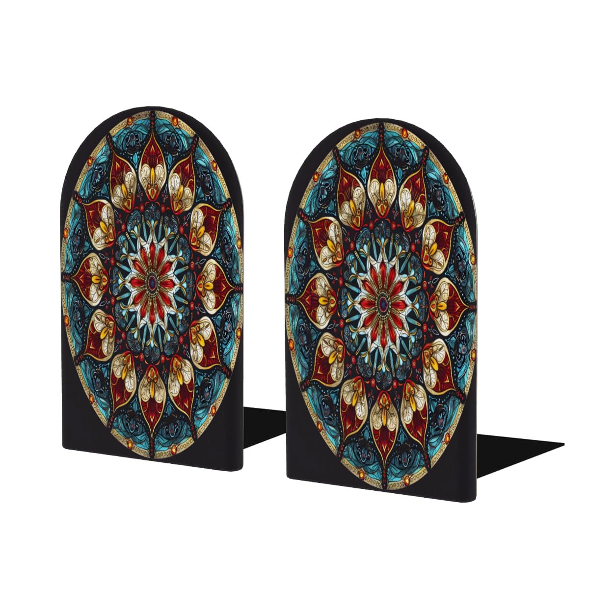 (2 PCS/1 Pairs) Wood Bookends Bohemian Mandala Decorative Wood Bookends for Student School Shelves Kids Room Desk Home Office Book Stoppers for Holiding Books 5x3 Inch-5