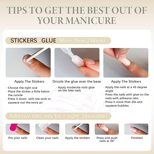 Miniatura 8 de Xcrear - Uñas postizas a presión de longitud media con forma de almendra, uñas postizas neutras fáciles de colocar, uñas postizas acrílicas de