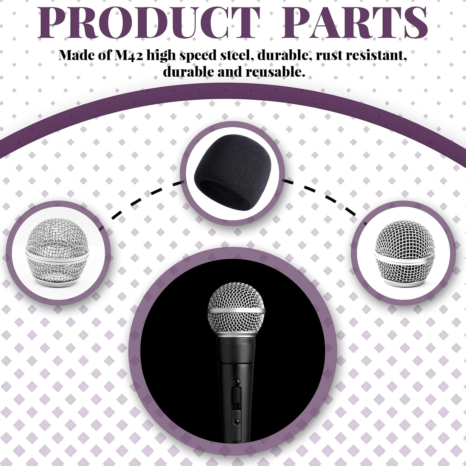 4 Pack SM58 Microphone Head Replacement Standard Size Grille Mic replacement with Foam