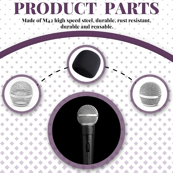 4 Pack SM58 Microphone Head Replacement Standard Size Grille Mic replacement with Foam