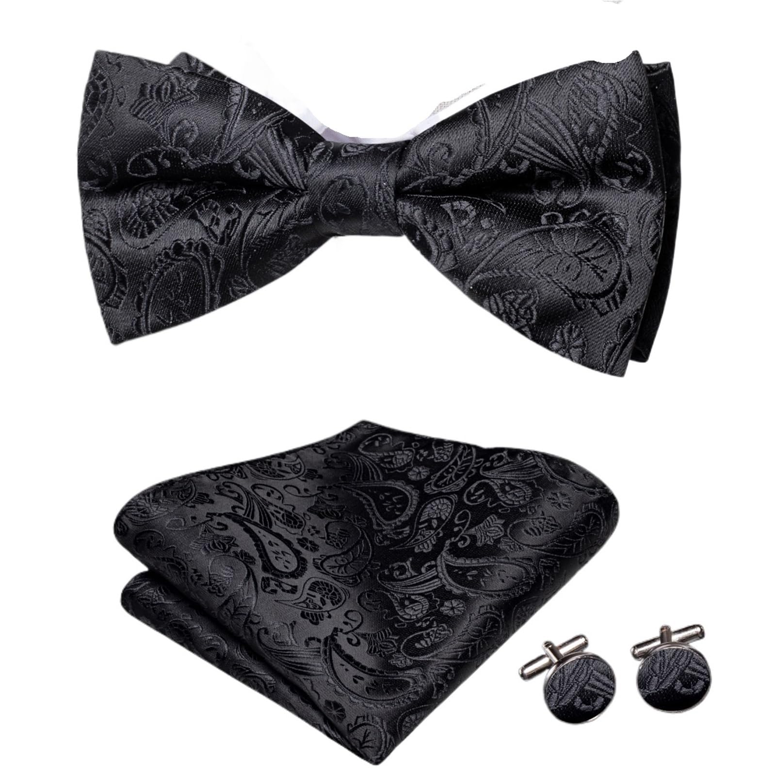 Conjunto de gemelos y pañuelo con pajarita for hombre preatados seda