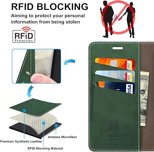 Miniatura 3 de Funda tipo cartera compatible con iPhone 13 Pro, ranuras para tarjetas con bloqueo RFID, funda de piel sintética de lujo adjunta a prueba de golpes,
