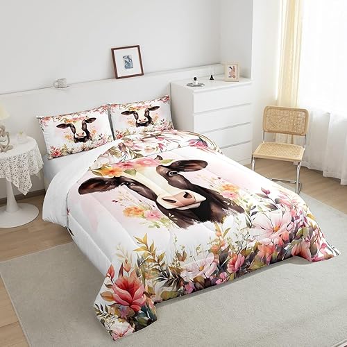 Miniatura 4 de Juego de ropa de cama Kawaii con diseño de vaca y ganado de las tierras altas, juego de ropa de cama tamaño matrimonial para niños y animales de
